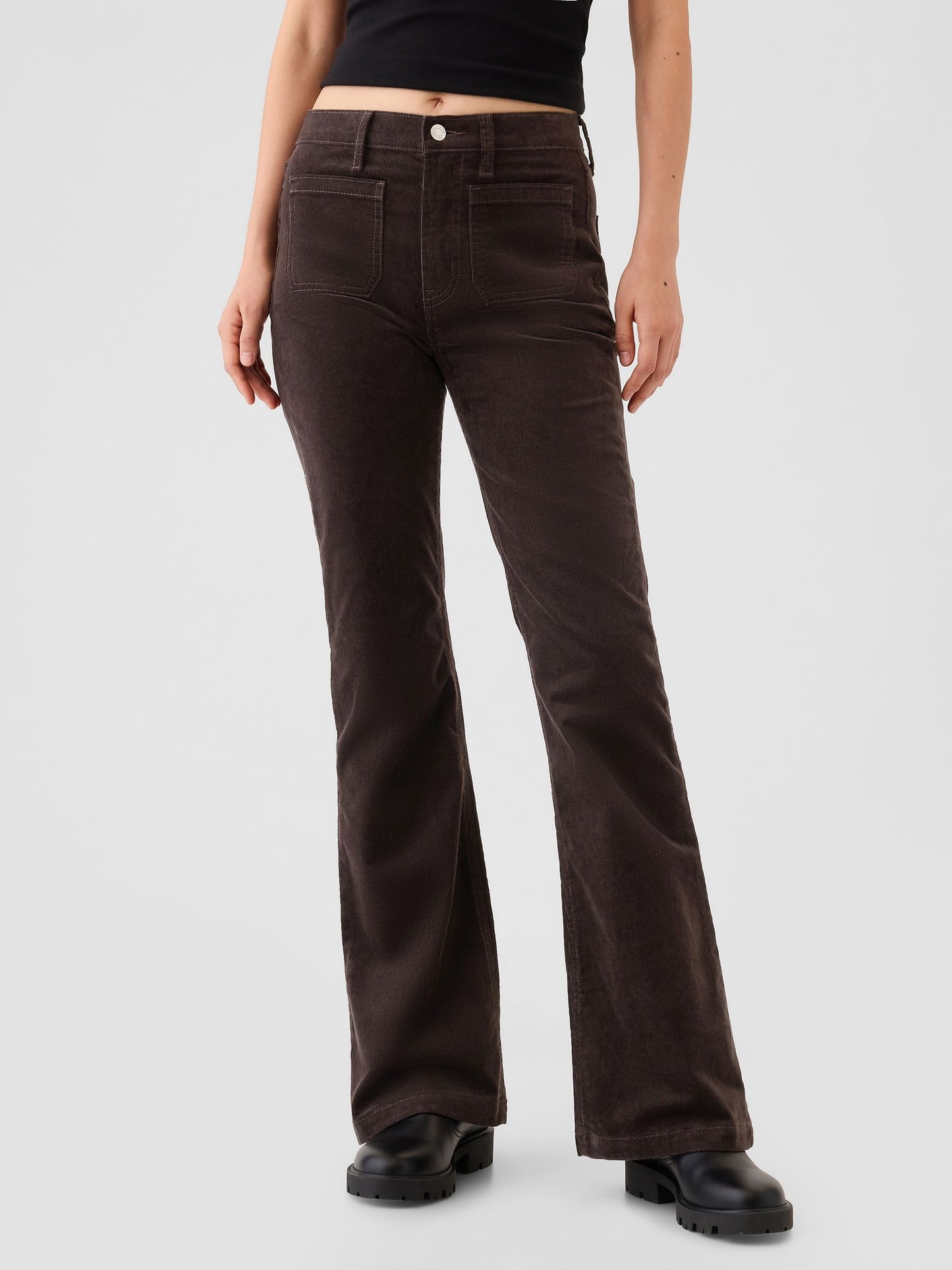 Kahverengi High Rise Kadife '70s Flare Jean Pantolon
