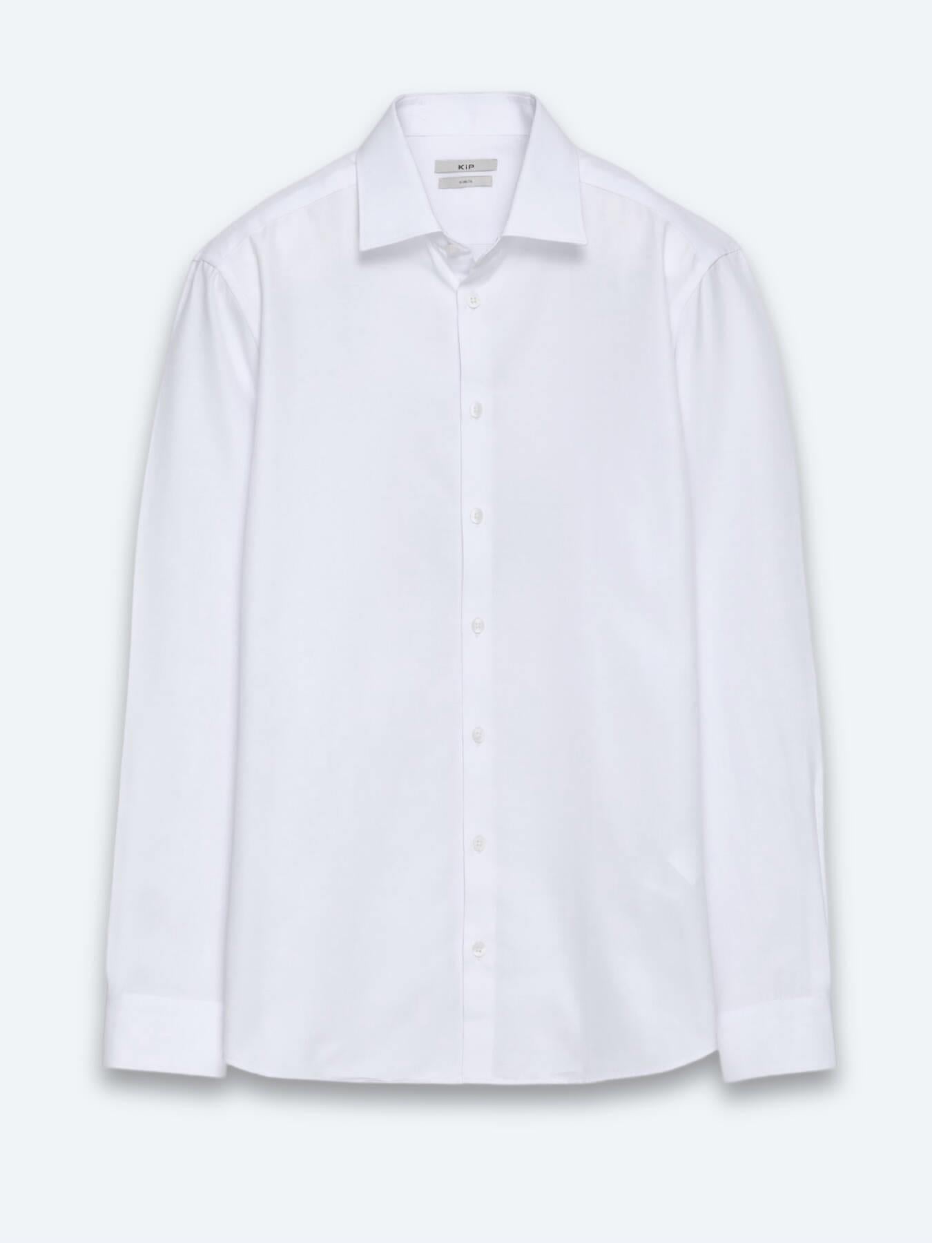 Beyaz Düz Slim Fit Uzun Dokuma Klasik Pamuk Karışımlı Gömlek