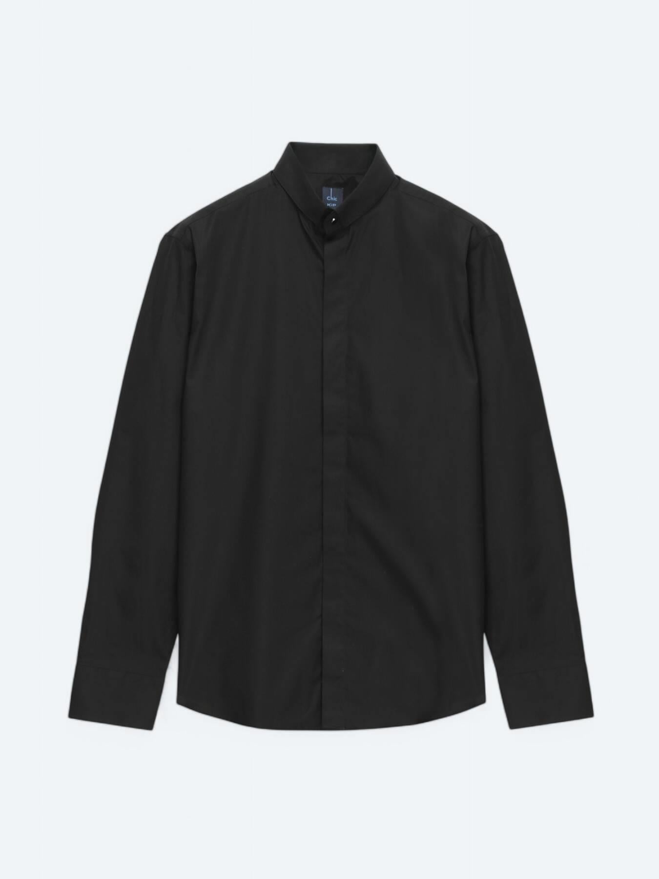 Siyah Regular Fit Uzun Dokuma Klasik %100 Pamuk Gömlek