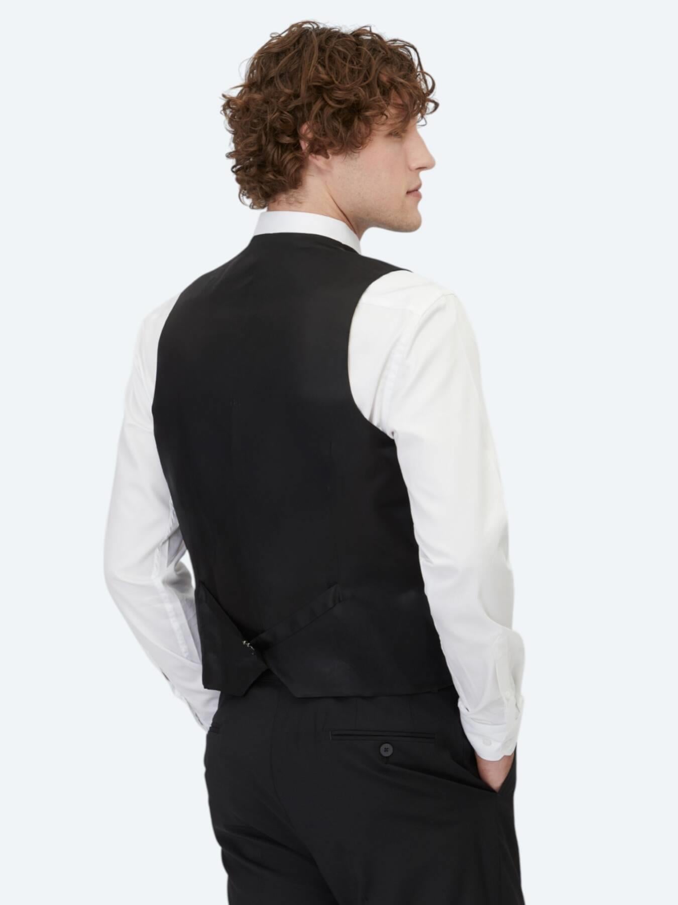 Siyah Slim Fit Klasik Dokuma Yelek
