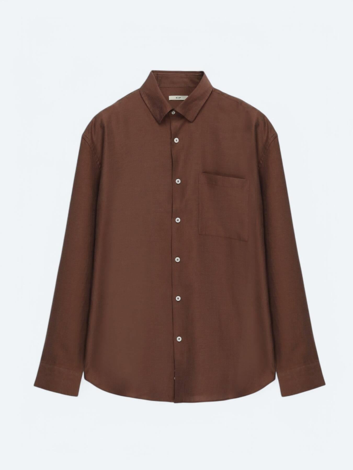 Kahverengi Düz Oversize Fit Uzun Dokuma Casual Gömlek