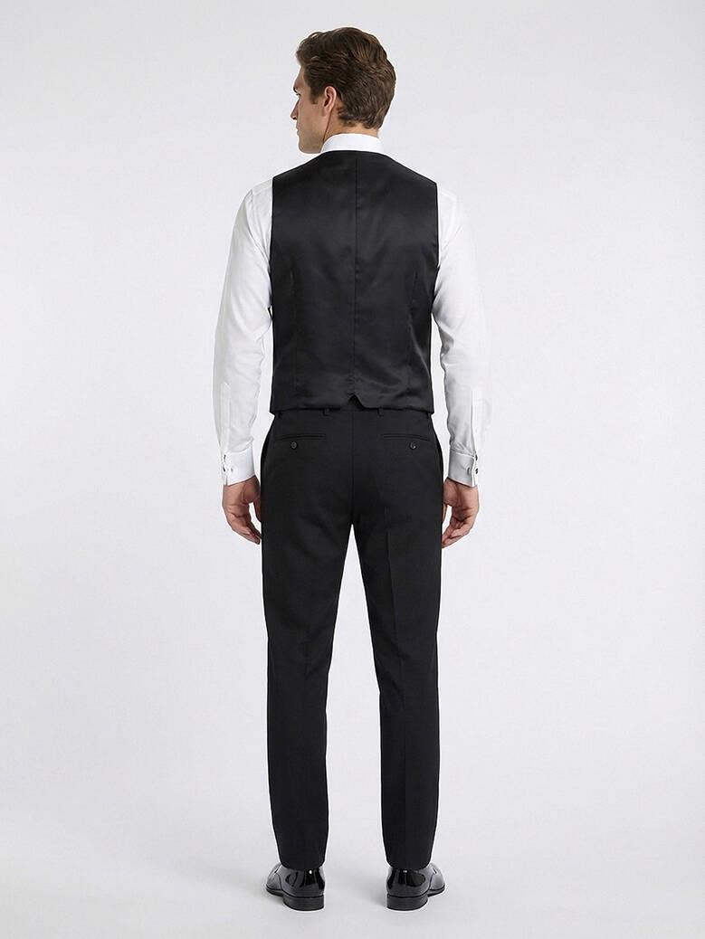 Siyah Slim Fit Klasik Dokuma Yelek