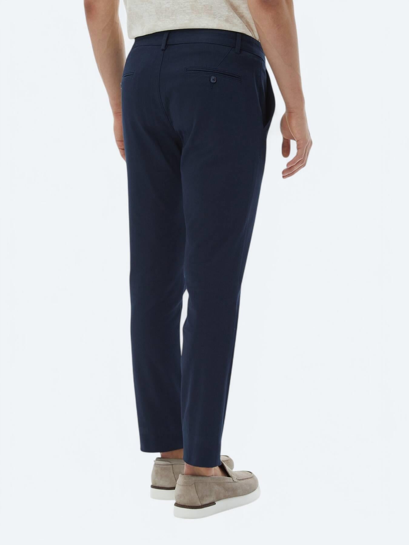 Lacivert Düz Dokuma Regular Fit Casual Pamuk Karışımlı Pantolon