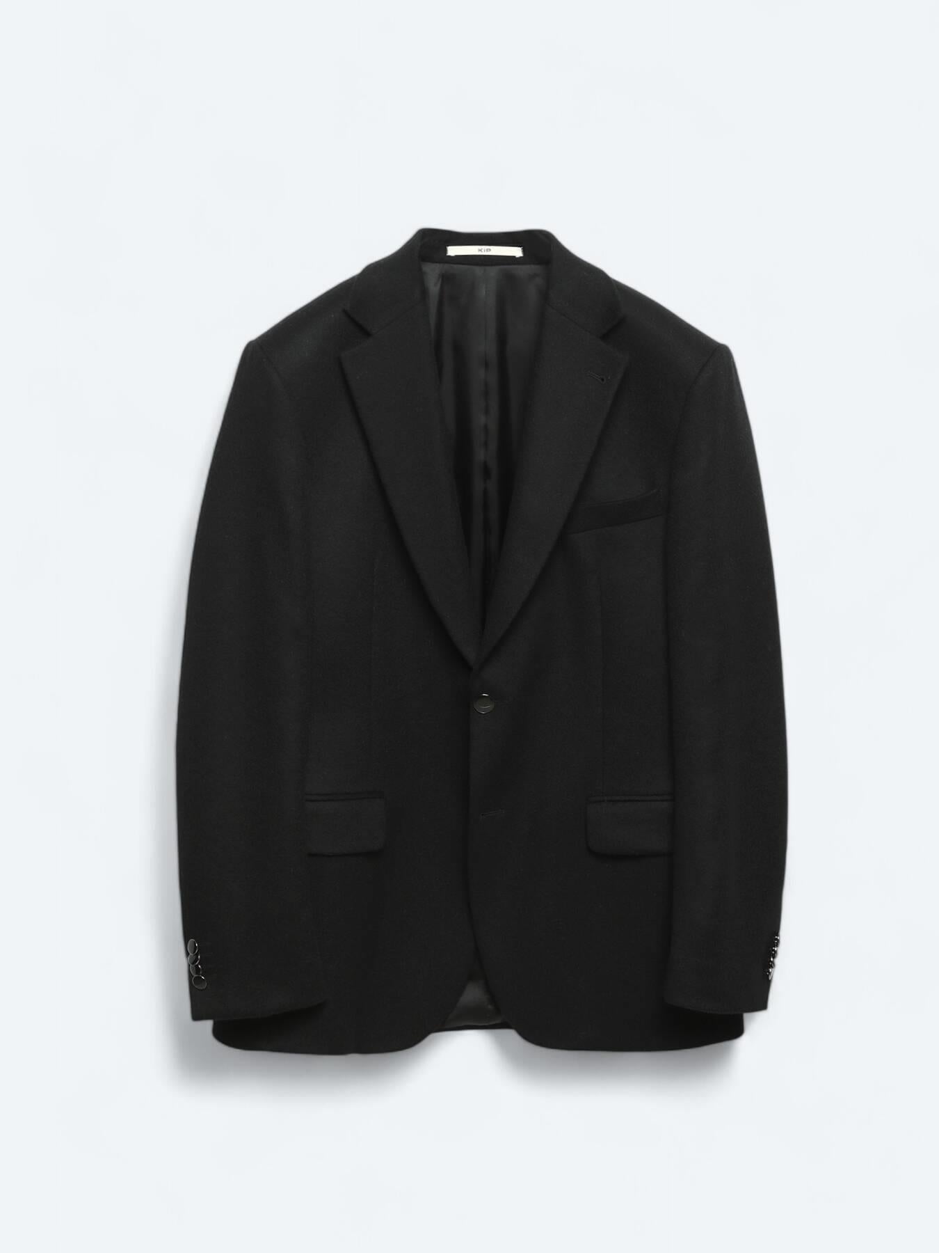 Siyah Düz Modern Fit Yün Karışımlı Ceket
