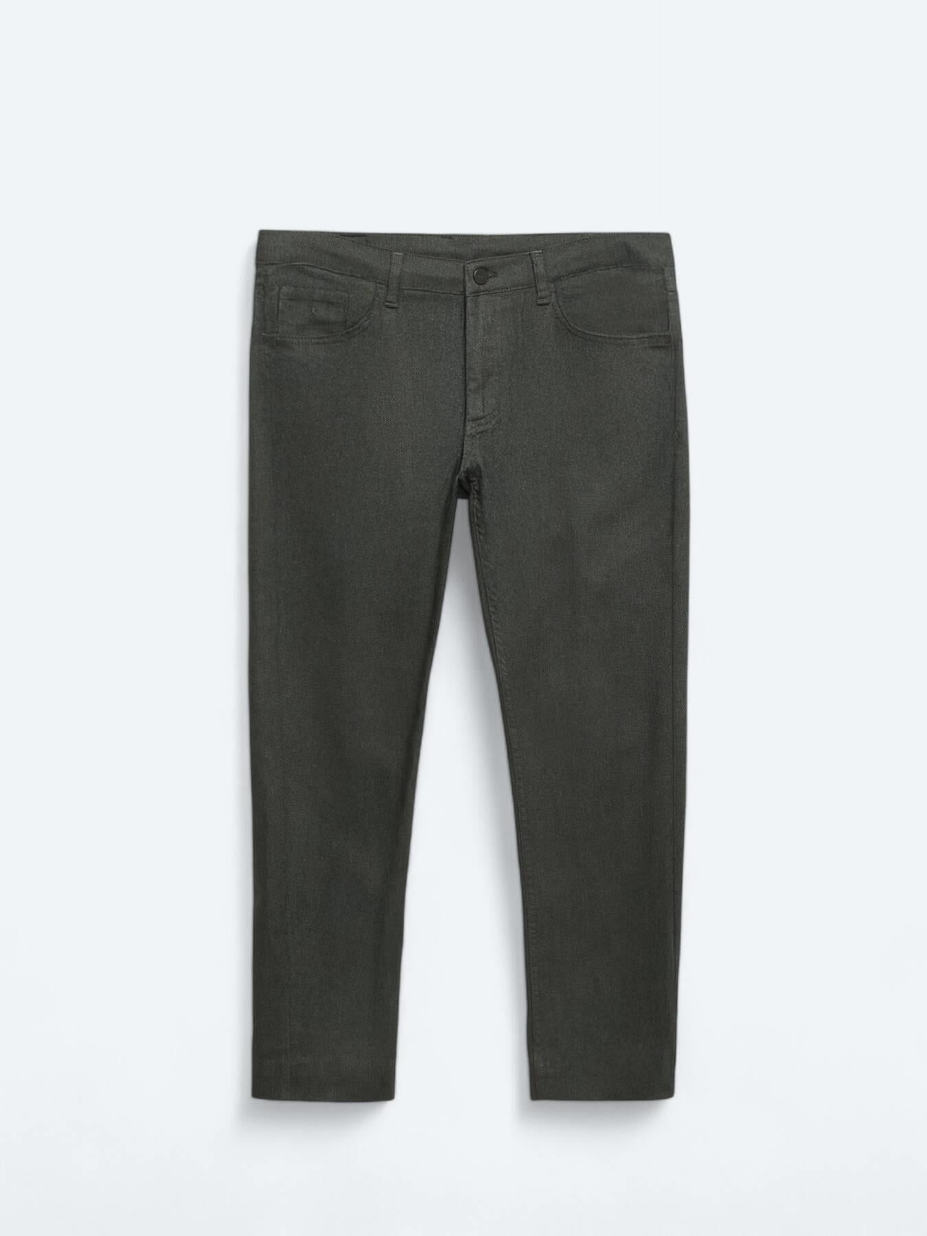 Haki Dokuma Slim Fit Casual Pamuk Karışımlı Pantolon