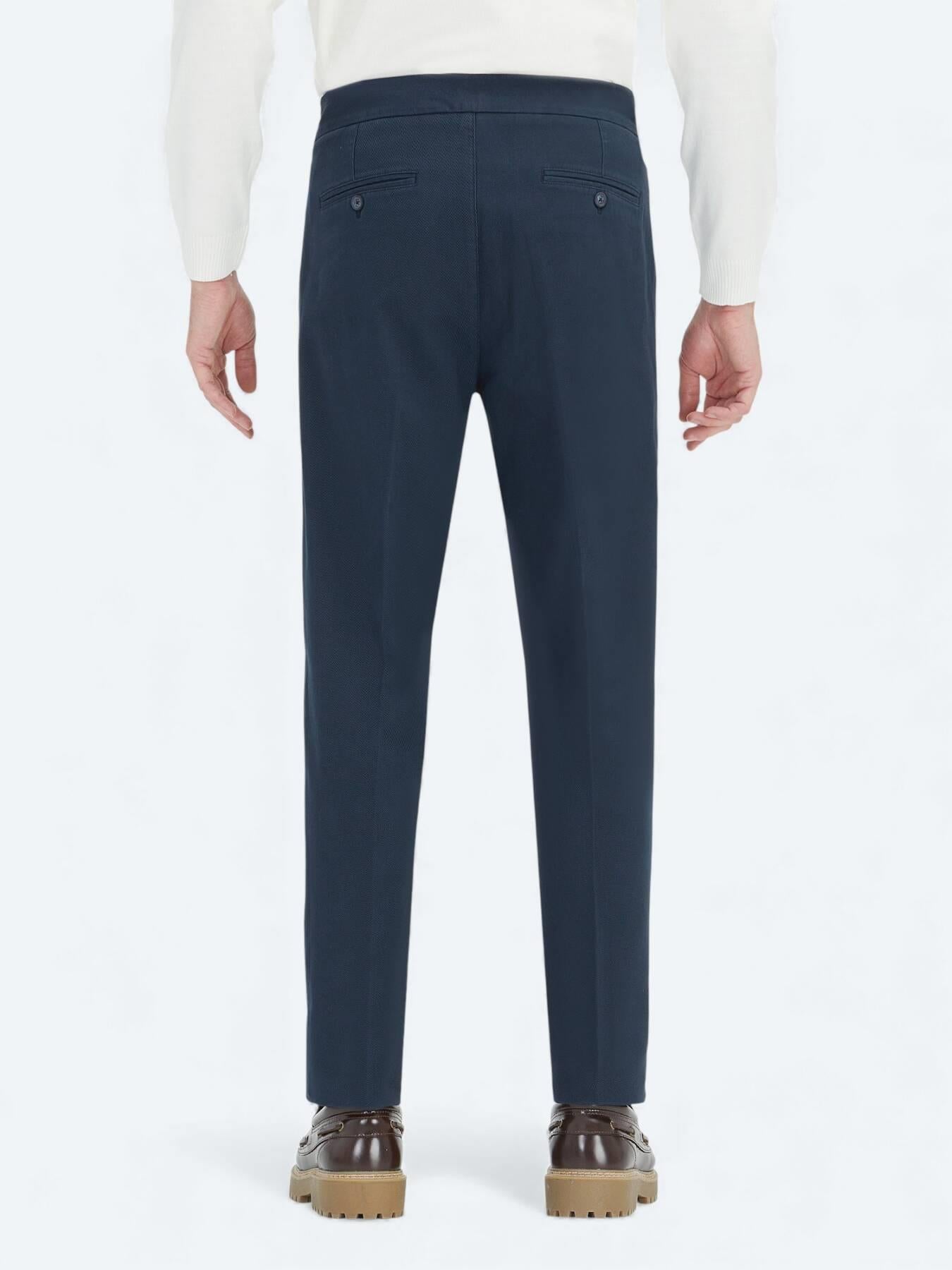 Lacivert Dokuma Carrot Fit Casual Pamuk Karışımlı Pantolon