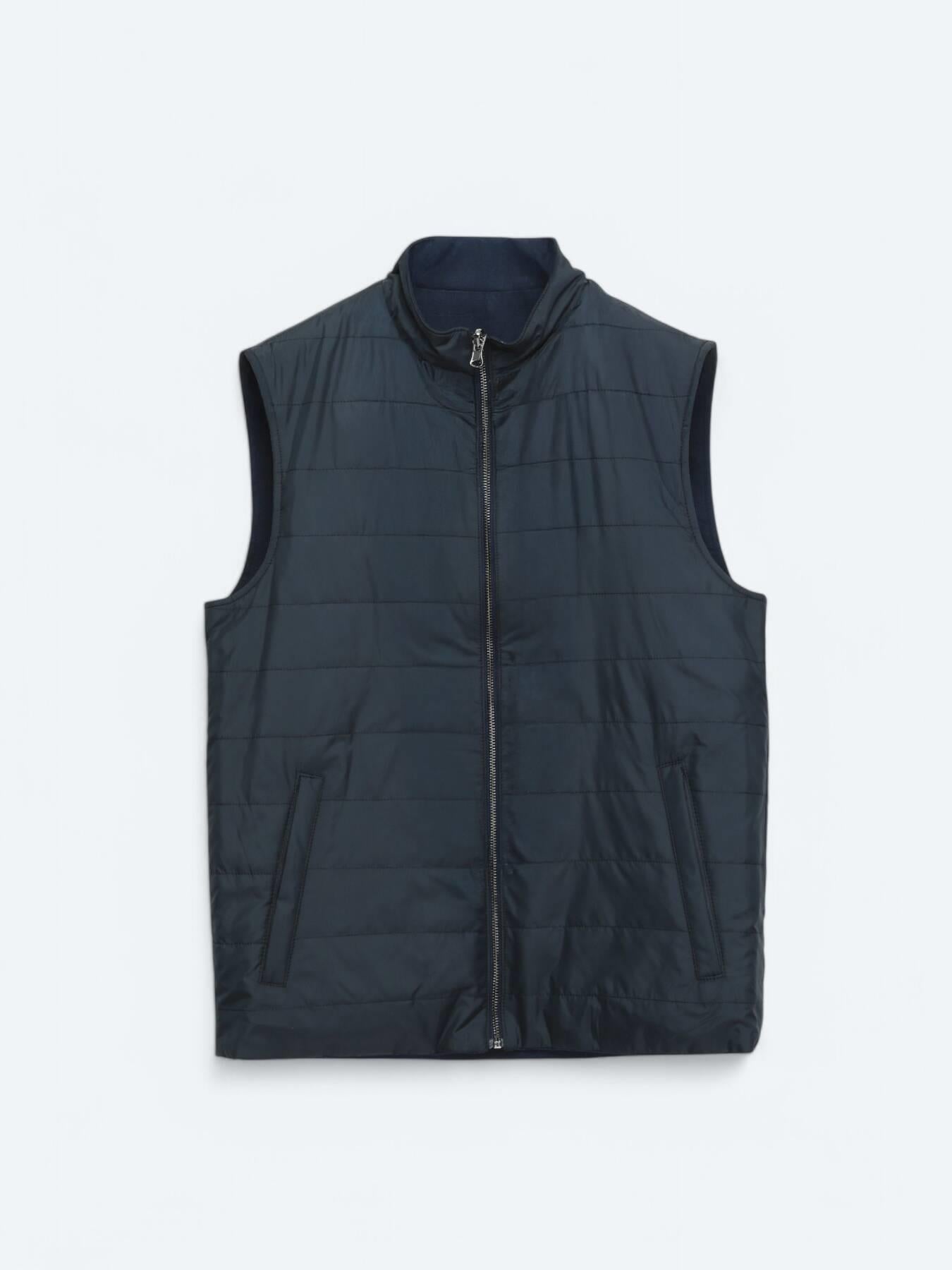 Lacivert Regular Fit Dik Yaka Casual Dokuma Spor Yelek
