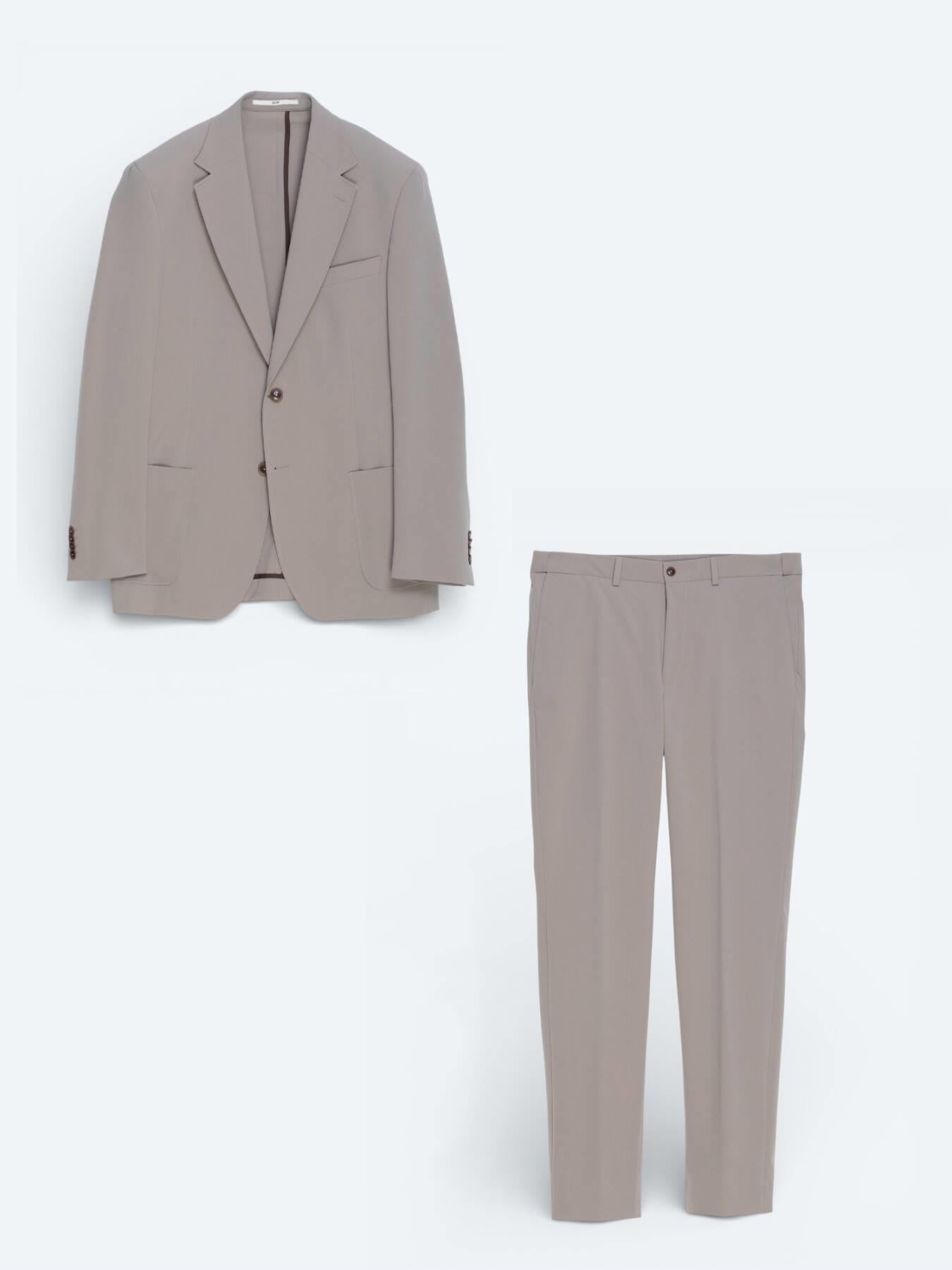 Açık Kahve Düz Modern Fit Takım Elbise