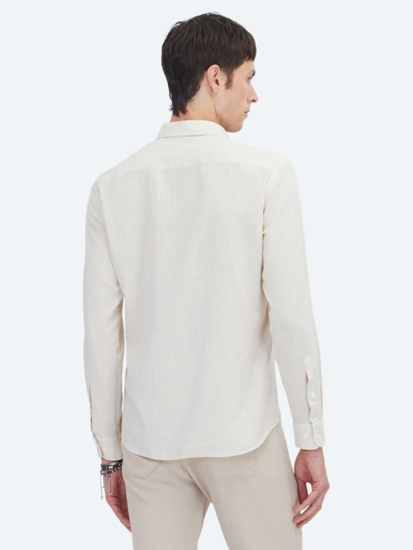Bej Düz Regular Fit Uzun Dokuma Casual %100 Pamuk Gömlek