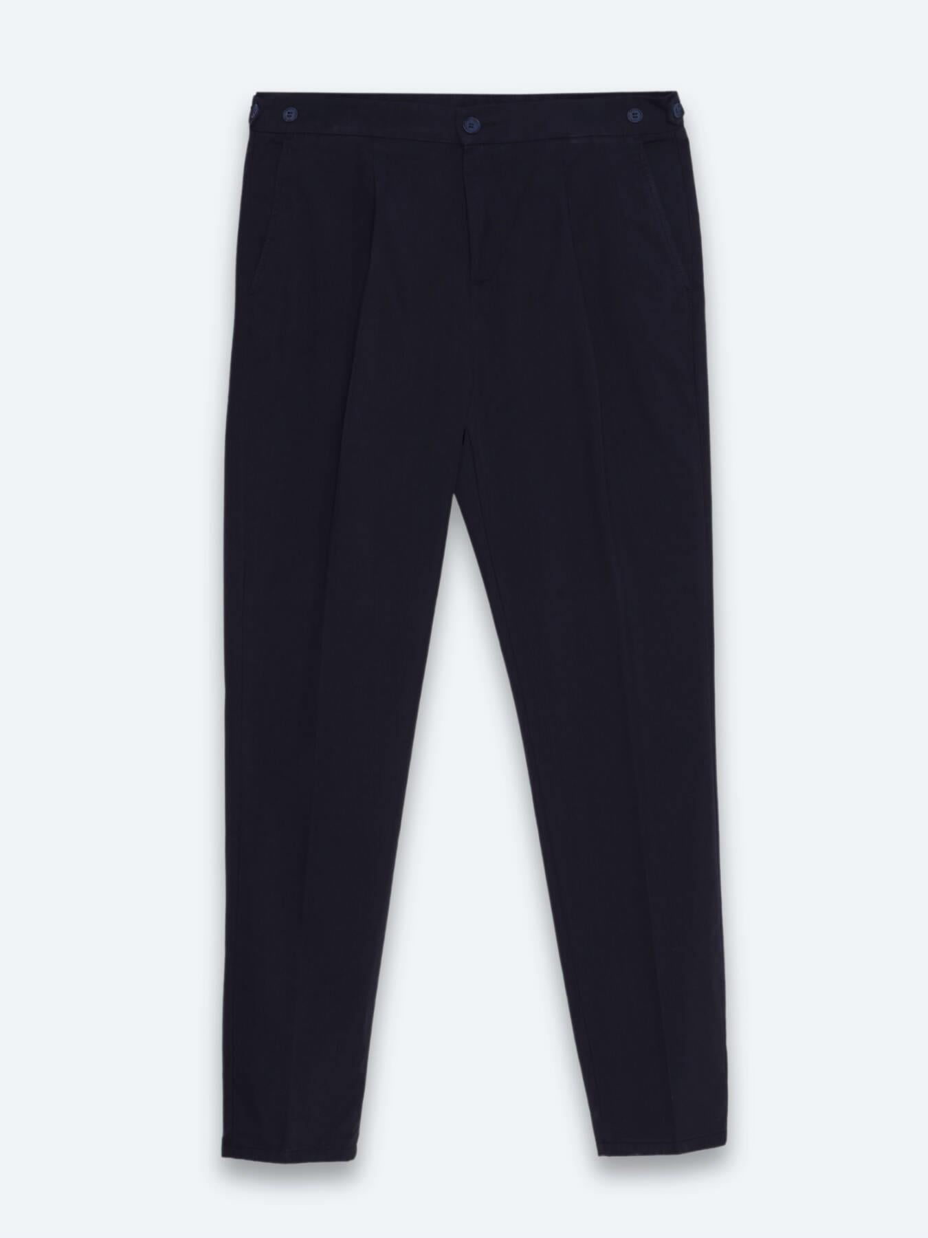 Lacivert Düz Dokuma Regular Fit Casual Pamuk Karışımlı Pantolon