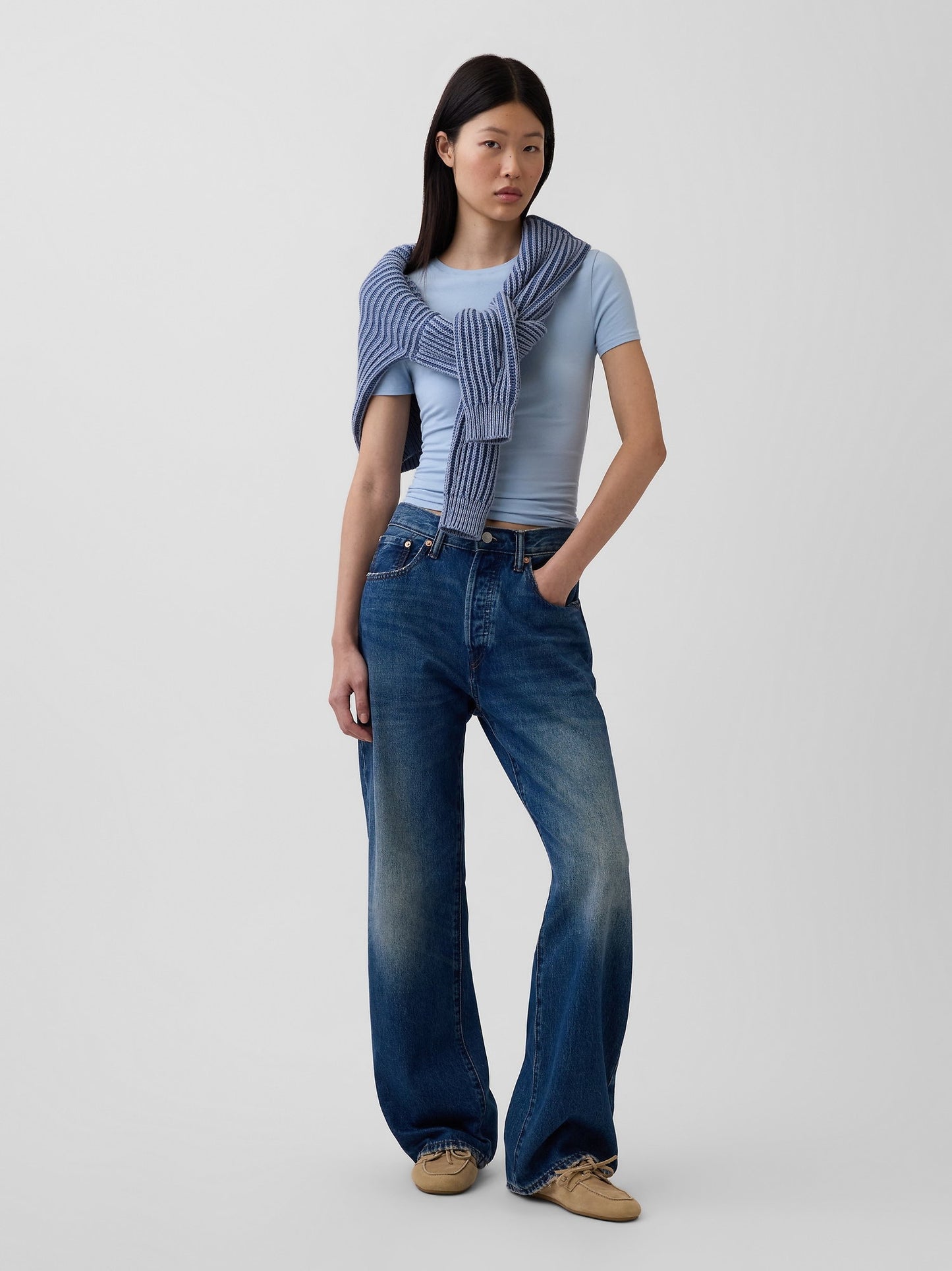 Açık Mavi Closeknit Jersey T-shirt