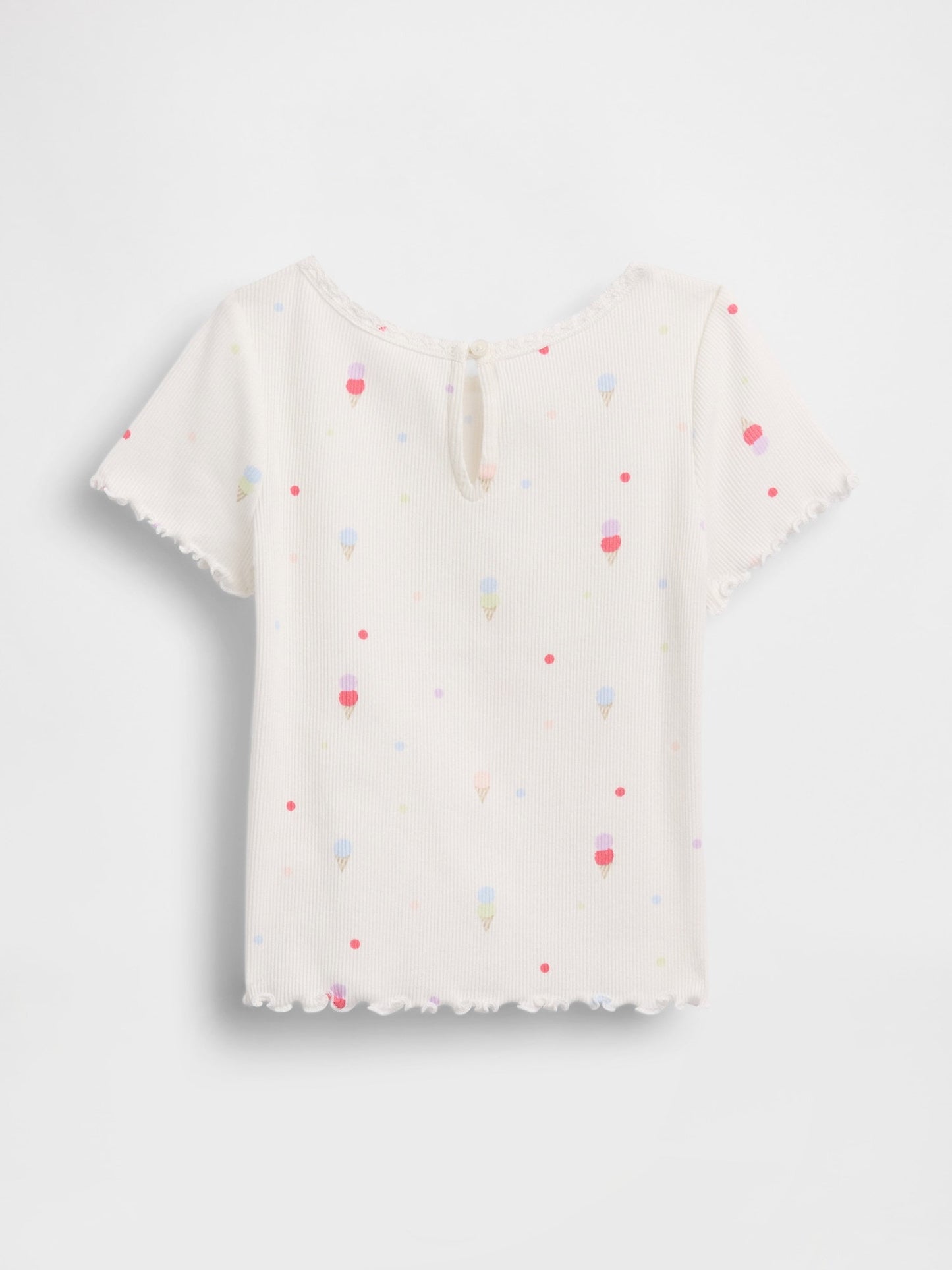 Beyaz Dondurma Işlemeli Fitilli T-shirt