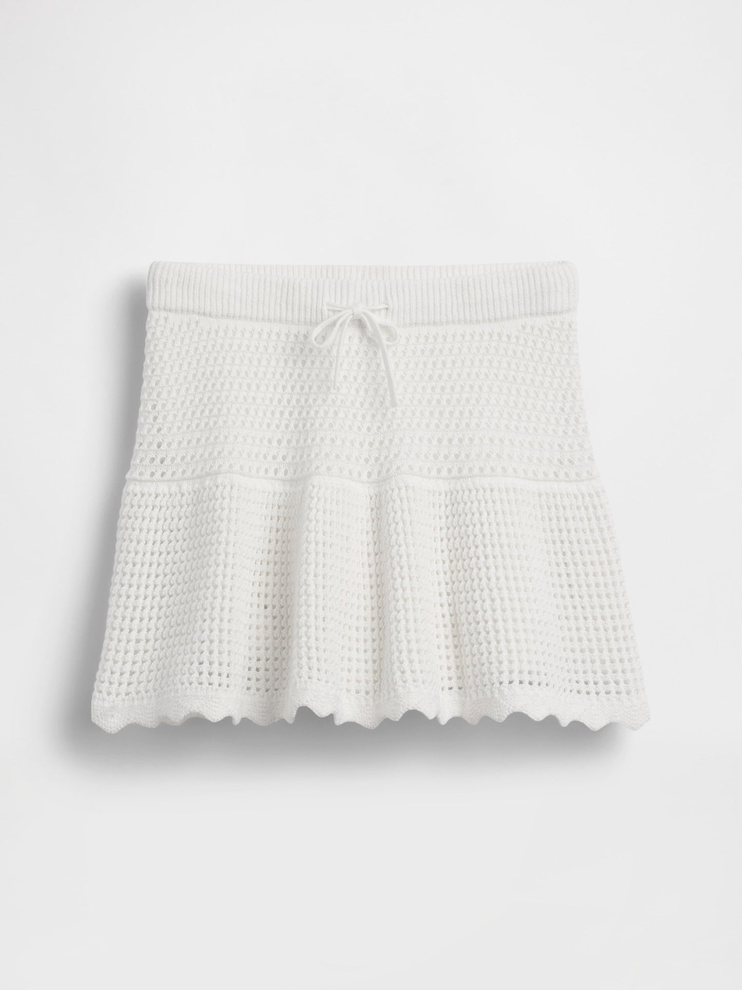 Beyaz Tiered Crochet Şort Etek