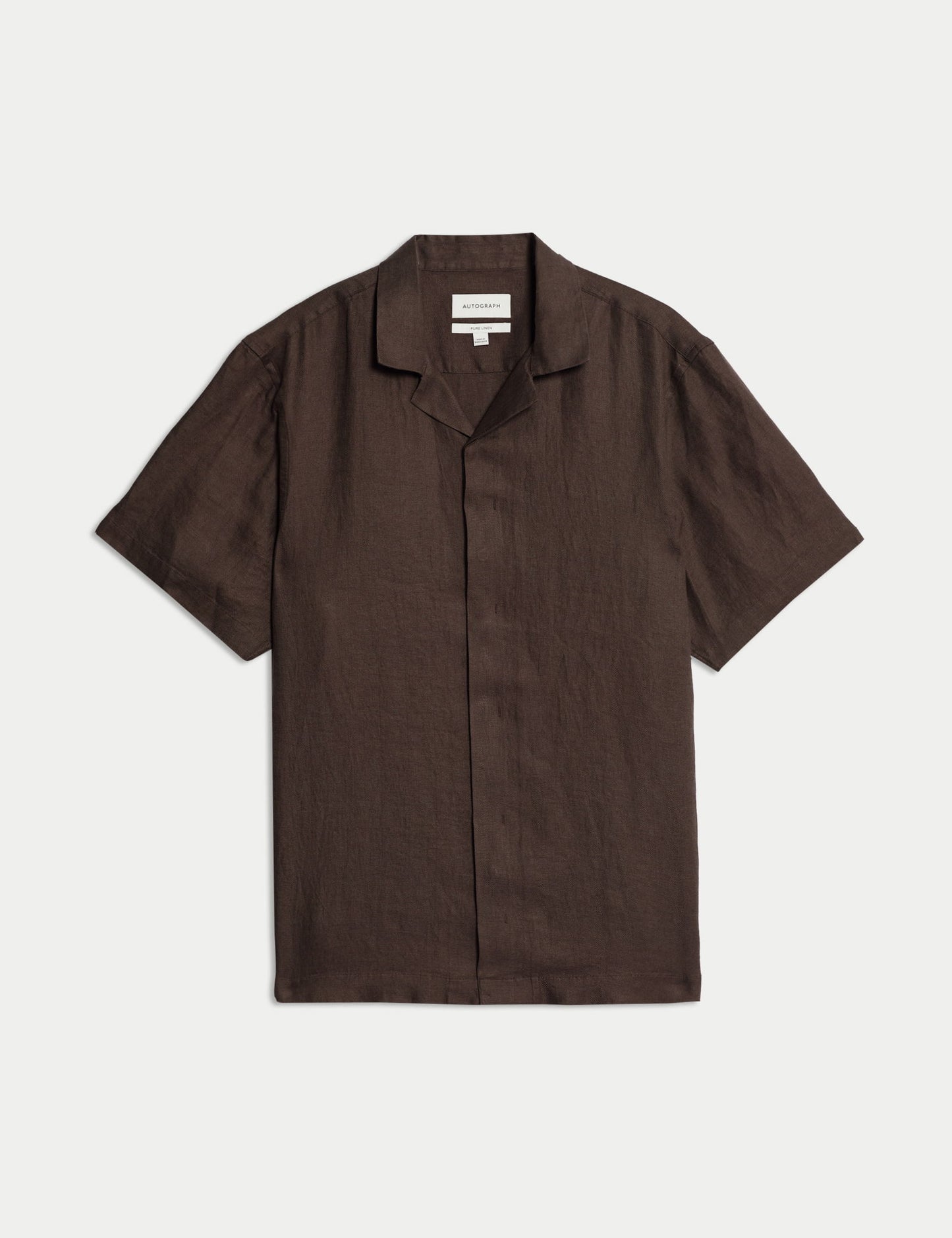 Saf Keten Herringbone Cuban Kısa Kollu Gömlek
