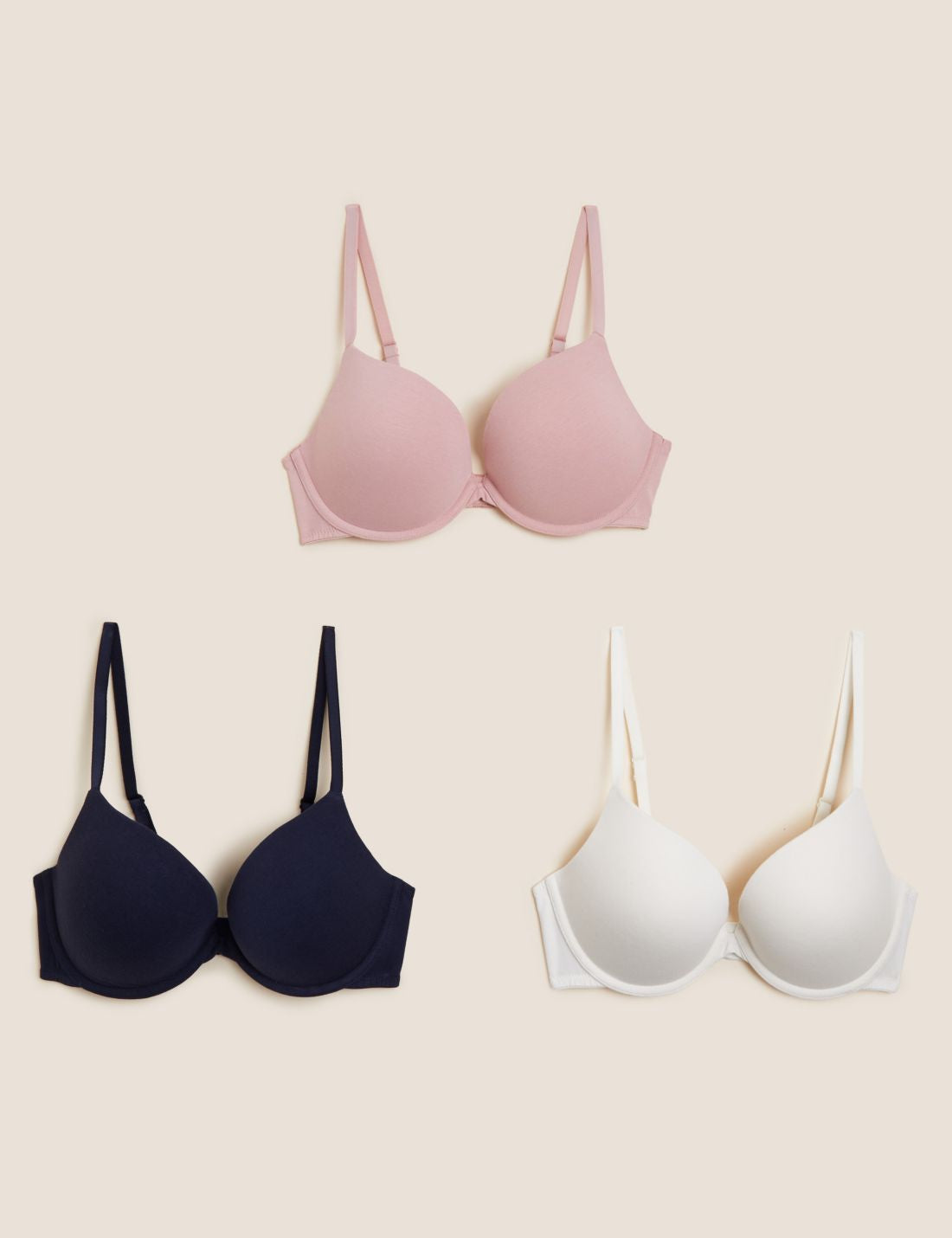 3'lü Pamuklu Push Up T-shirt Sütyeni