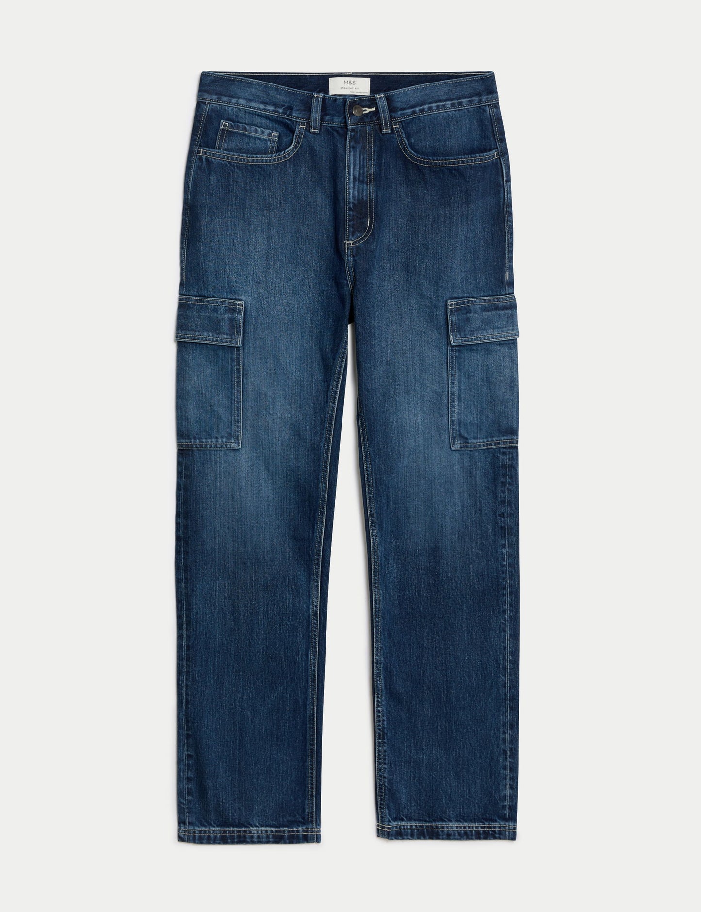 Saf Pamuklu Straight Fit Kargo Jean Pantolon