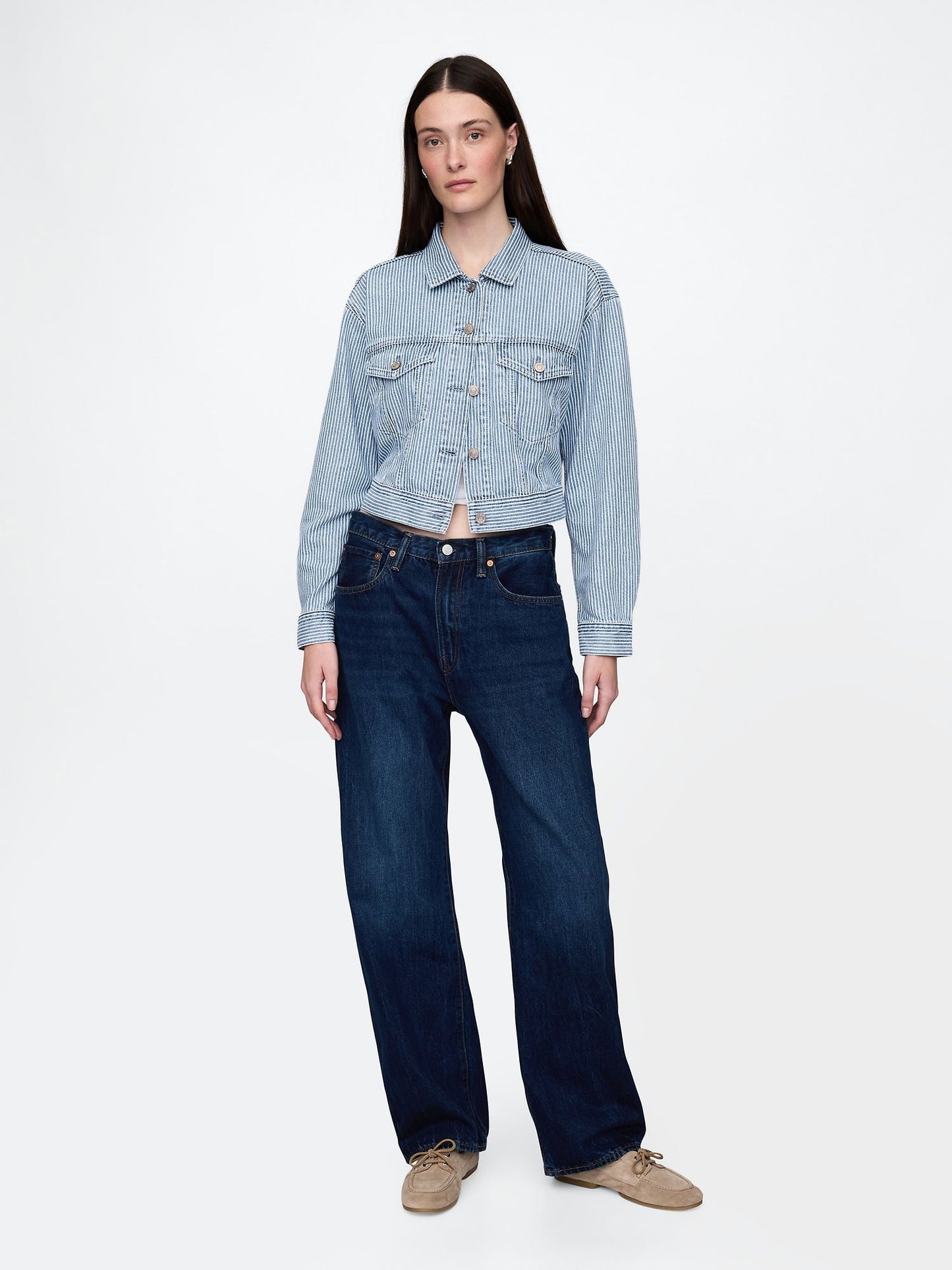 Mavi Ultrasoft Icon Denim Çizgili Crop Ceket