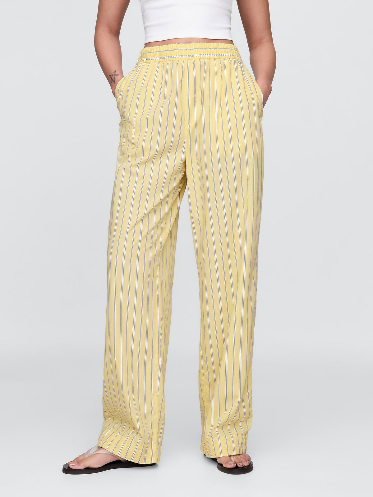 Sarı %100 Organik Pamuk Poplin Easy Wide-leg Pantolon