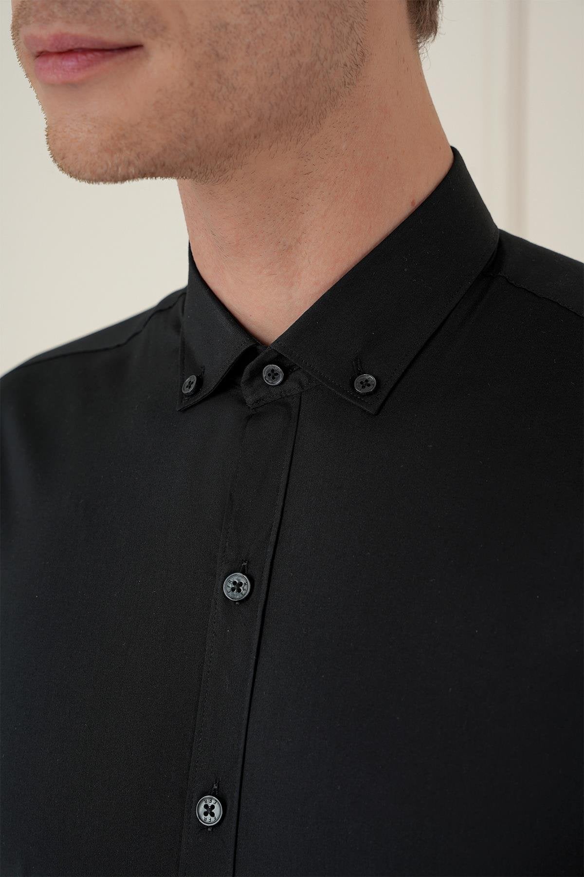 Gk 746 Slim Fit Siyah Klasik Gömlek