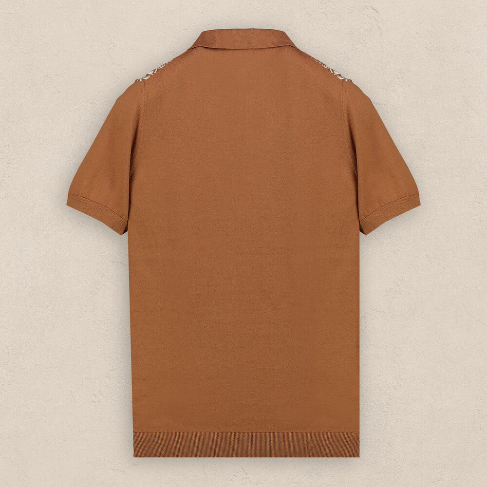 Polo Yaka Kısa Kol Taba Desenli Triko