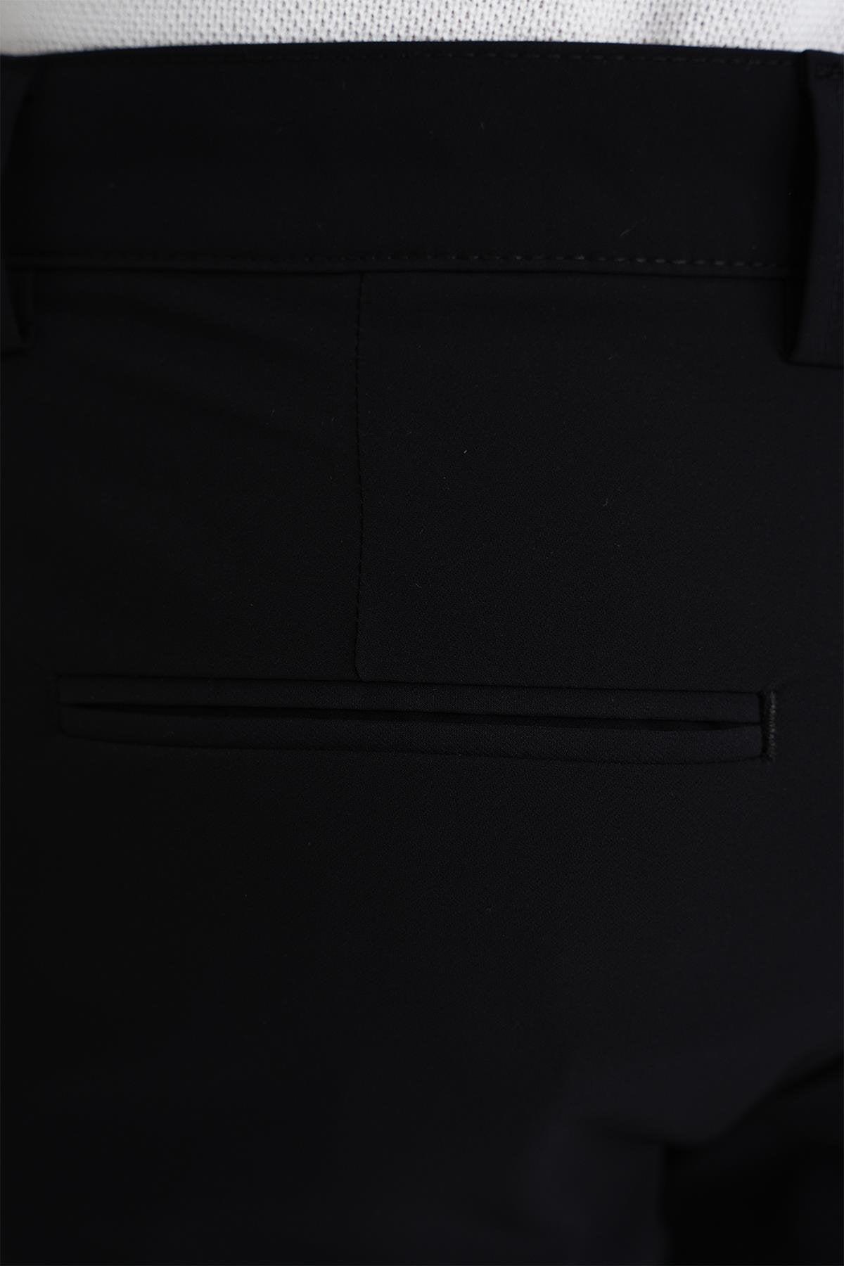 Slim Fit Yan Cepli Esnek Düz Siyah Pamuk Pantolon P 1197