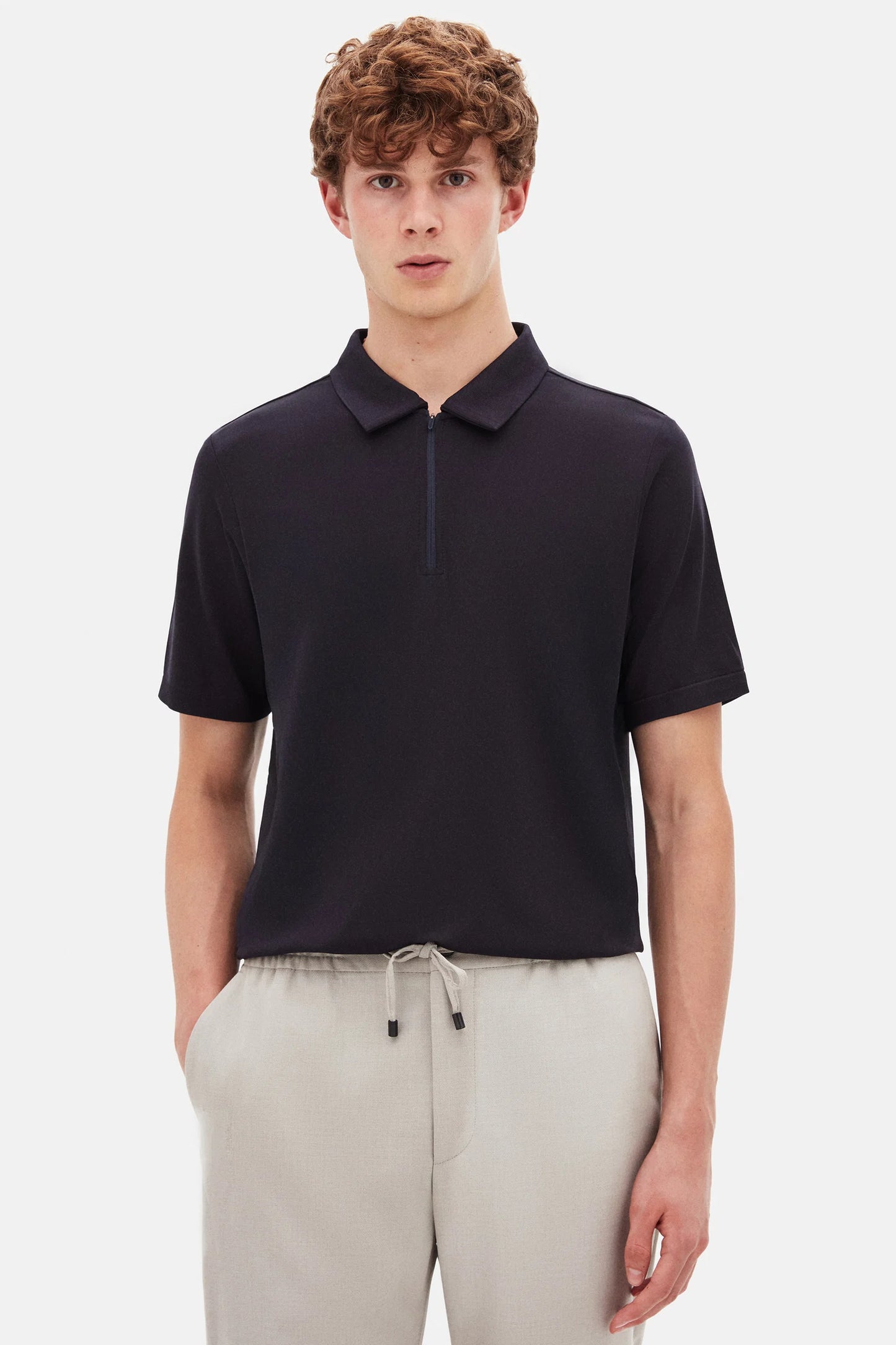 Tween Slim Fit Lacivert Yarım Fermuarlı Polo Yaka Yazlık T-shirt