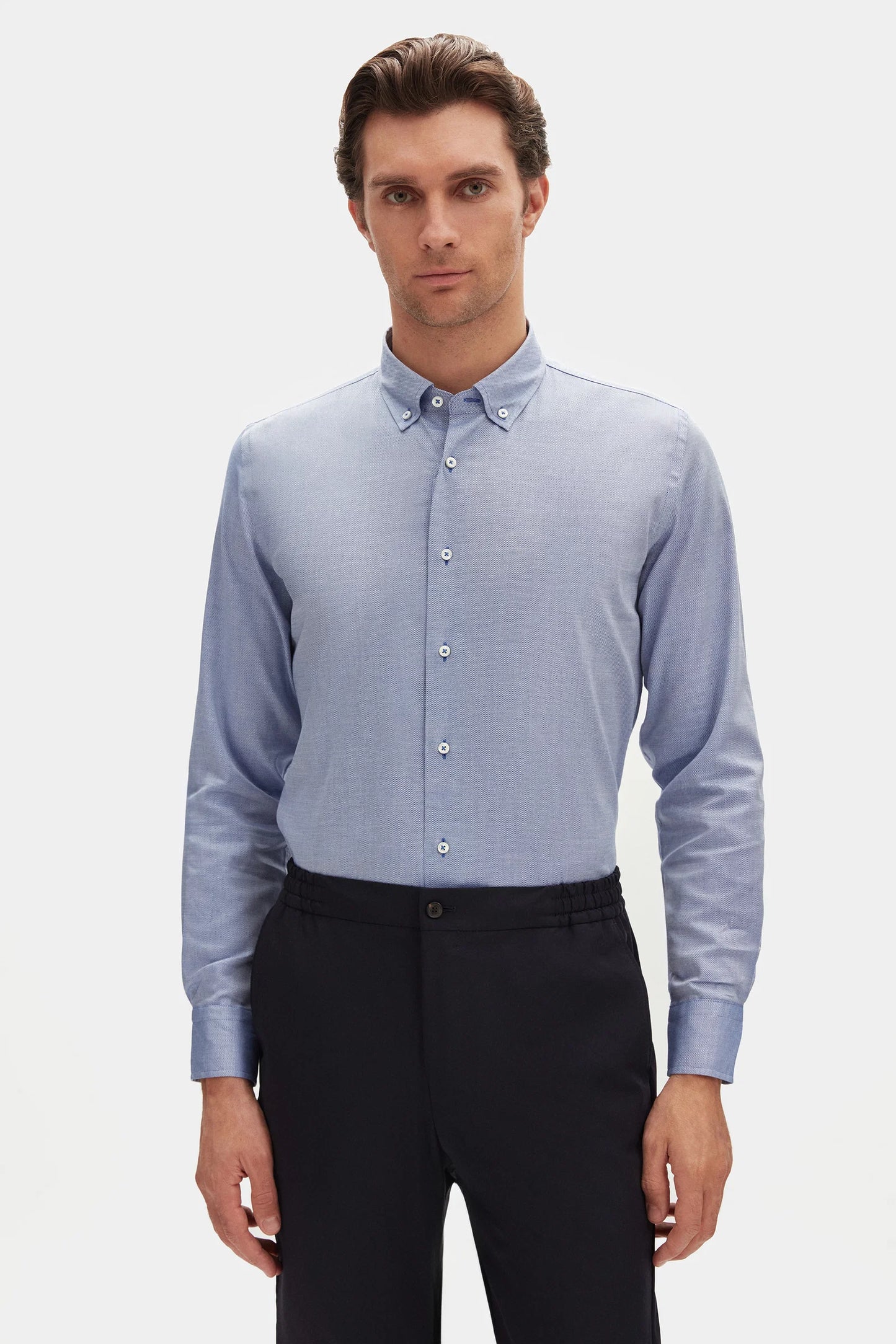 Damat Slim Fit Lacivert Armürlü %100 Pamuklu Gömlek