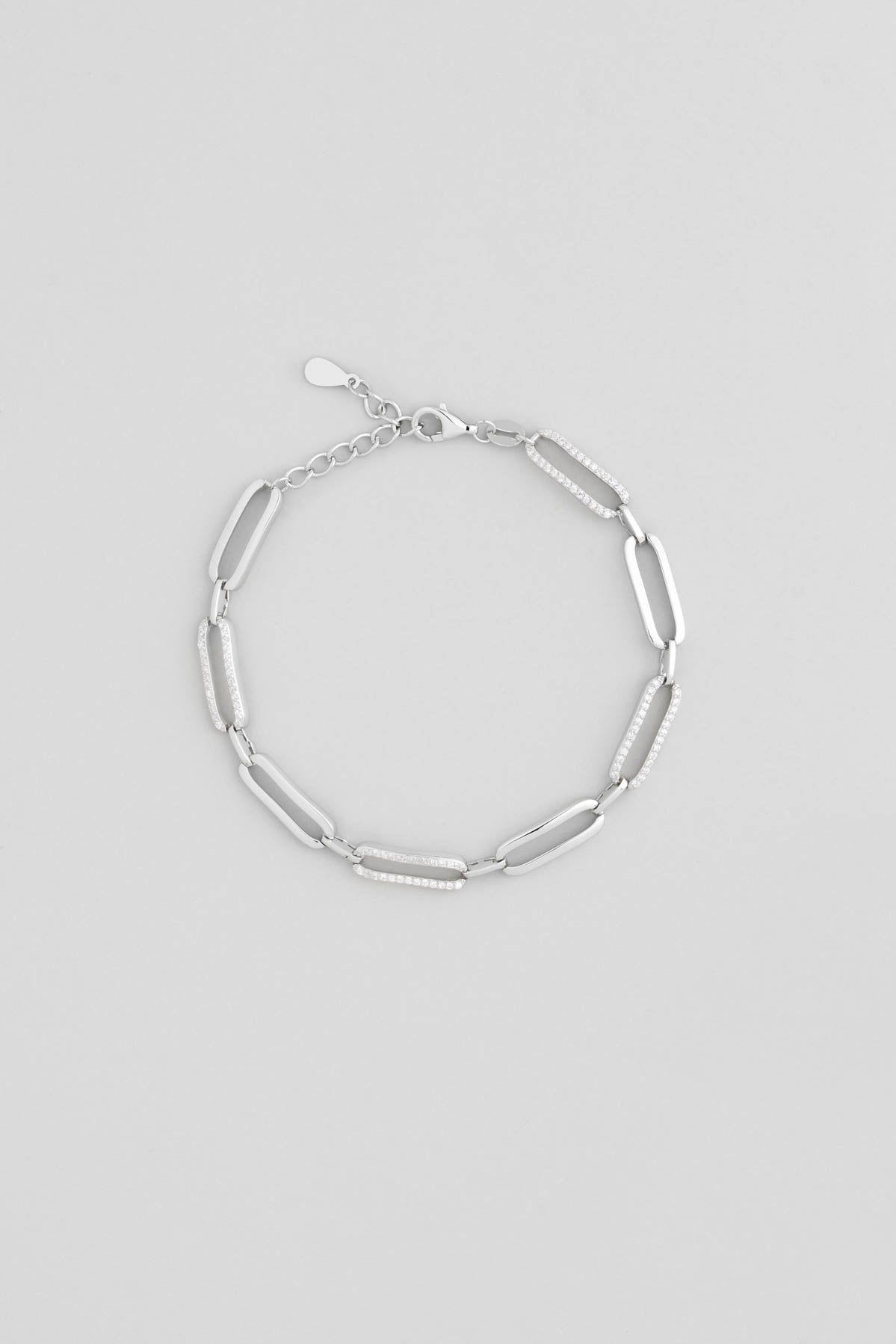 Ikonik Tasarım 18 Ayar Beyaz Altın Kaplama 20 Cm Gümüş Zincir Bileklik 5124400199