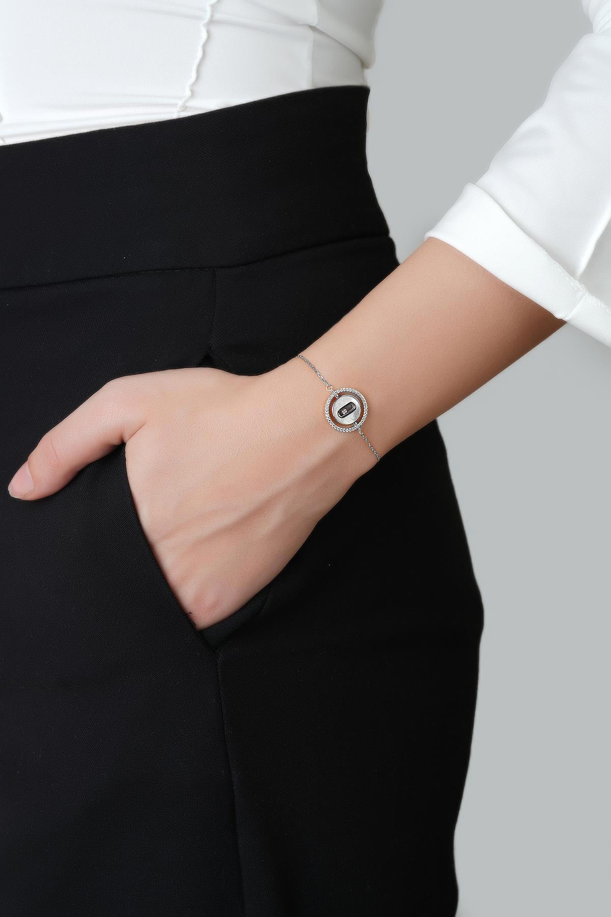 Minimal Tasarım 18 Ayar Beyaz Altın Kaplama 20 Cm Gümüş Bileklik 5144090199