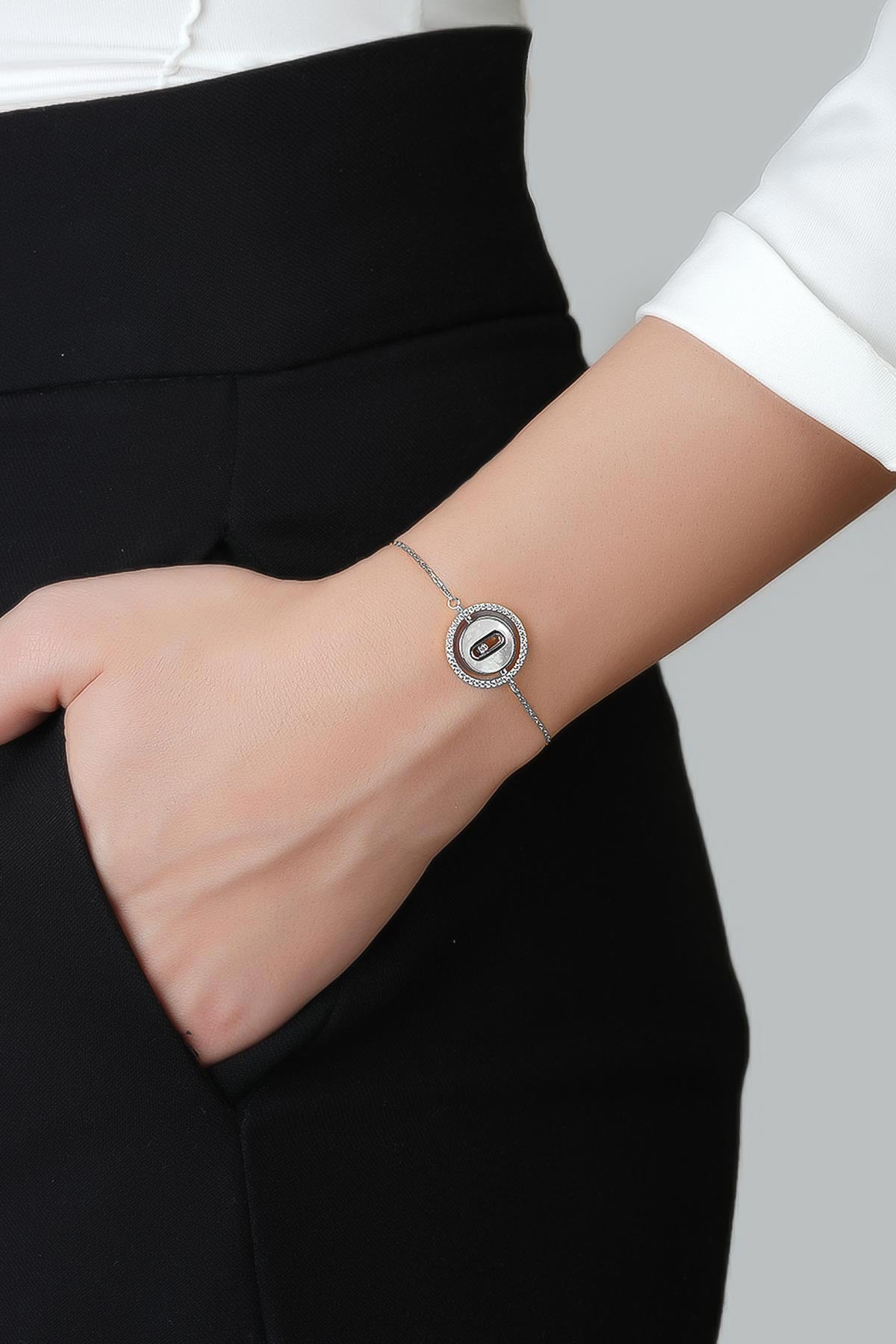 Minimal Tasarım 18 Ayar Beyaz Altın Kaplama 20 Cm Gümüş Bileklik 5144090199