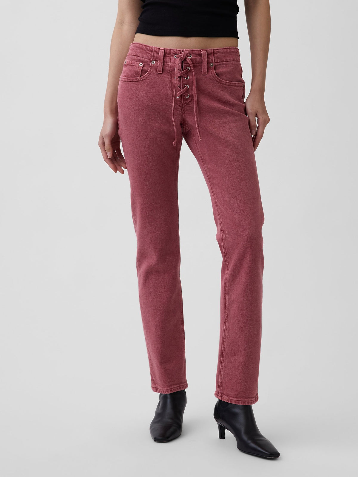 Pembe Low Rise Dantelli '90s Slim Jean Pantolon