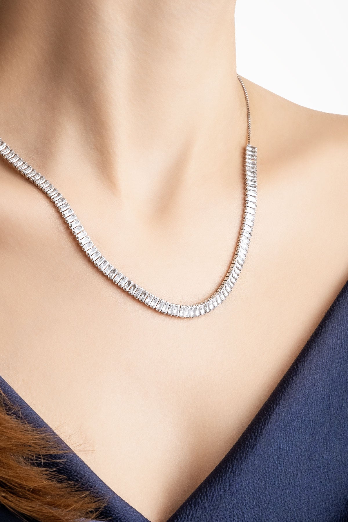 Baget Işıltısı 18 Ayar Beyaz Altın Kaplama Ayarlanabilir Gümüş Choker Kolye 5160870199