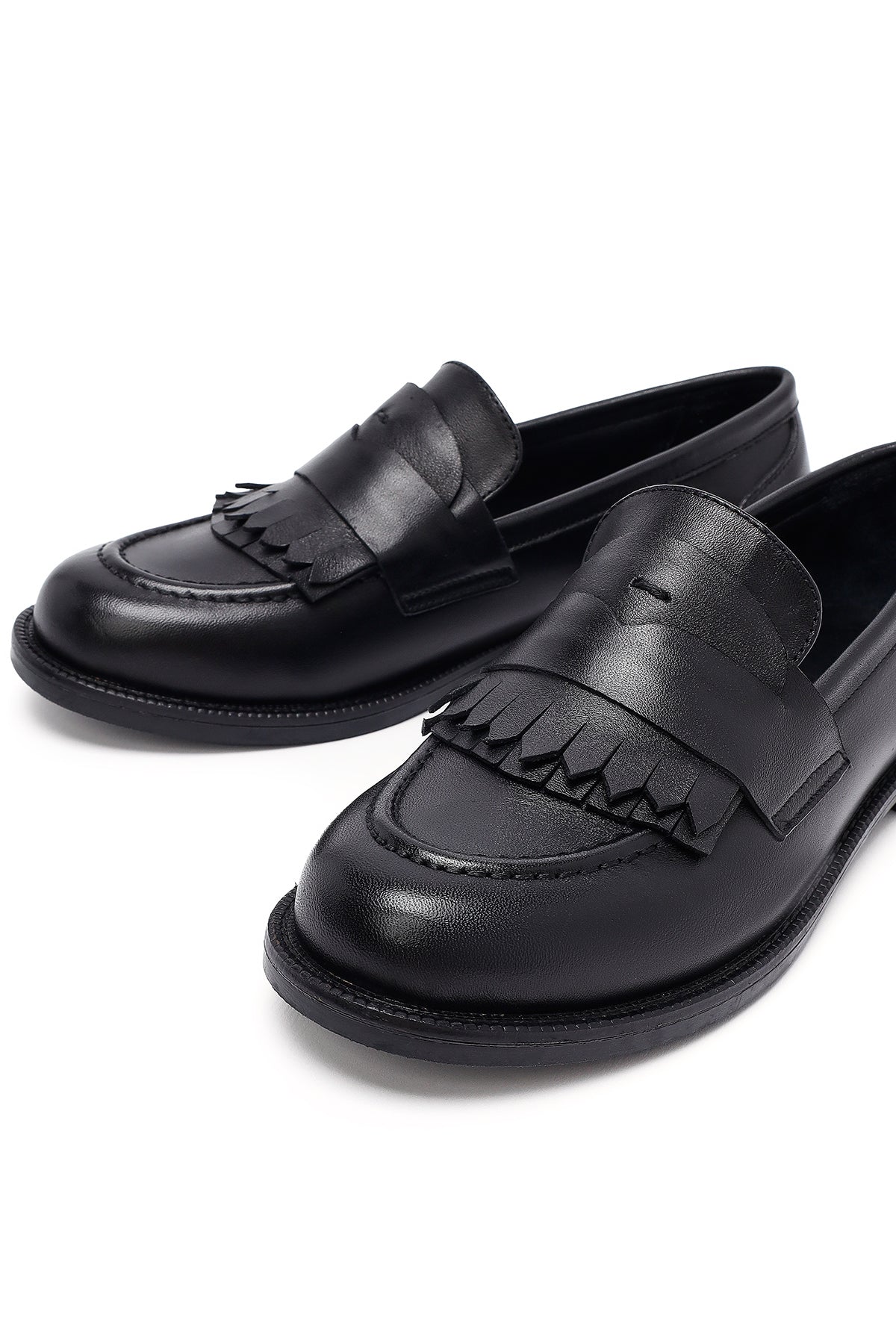 Kadın Siyah Deri Maskülen Loafer