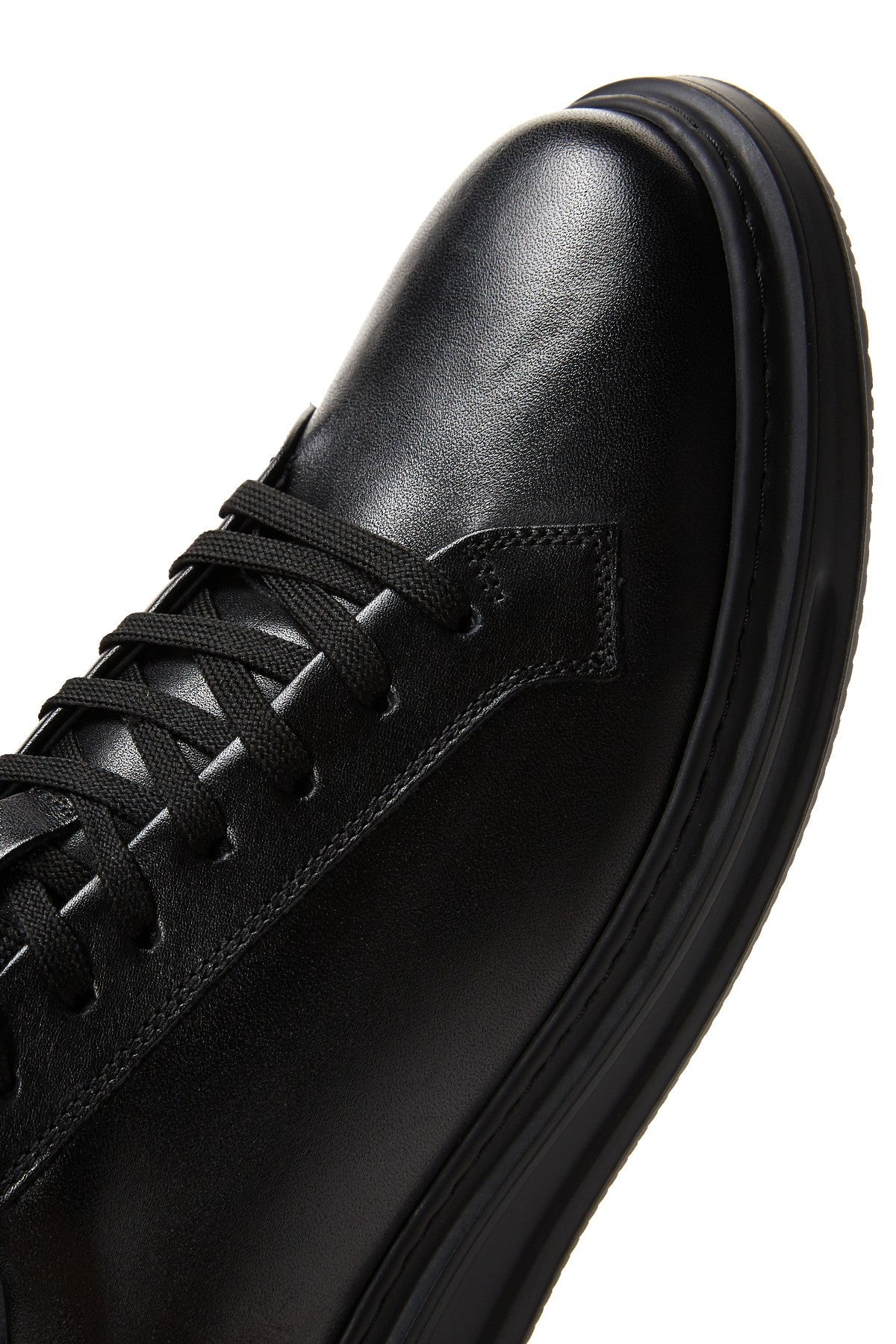 Erkek Siyah Bağcıklı Deri Sneaker