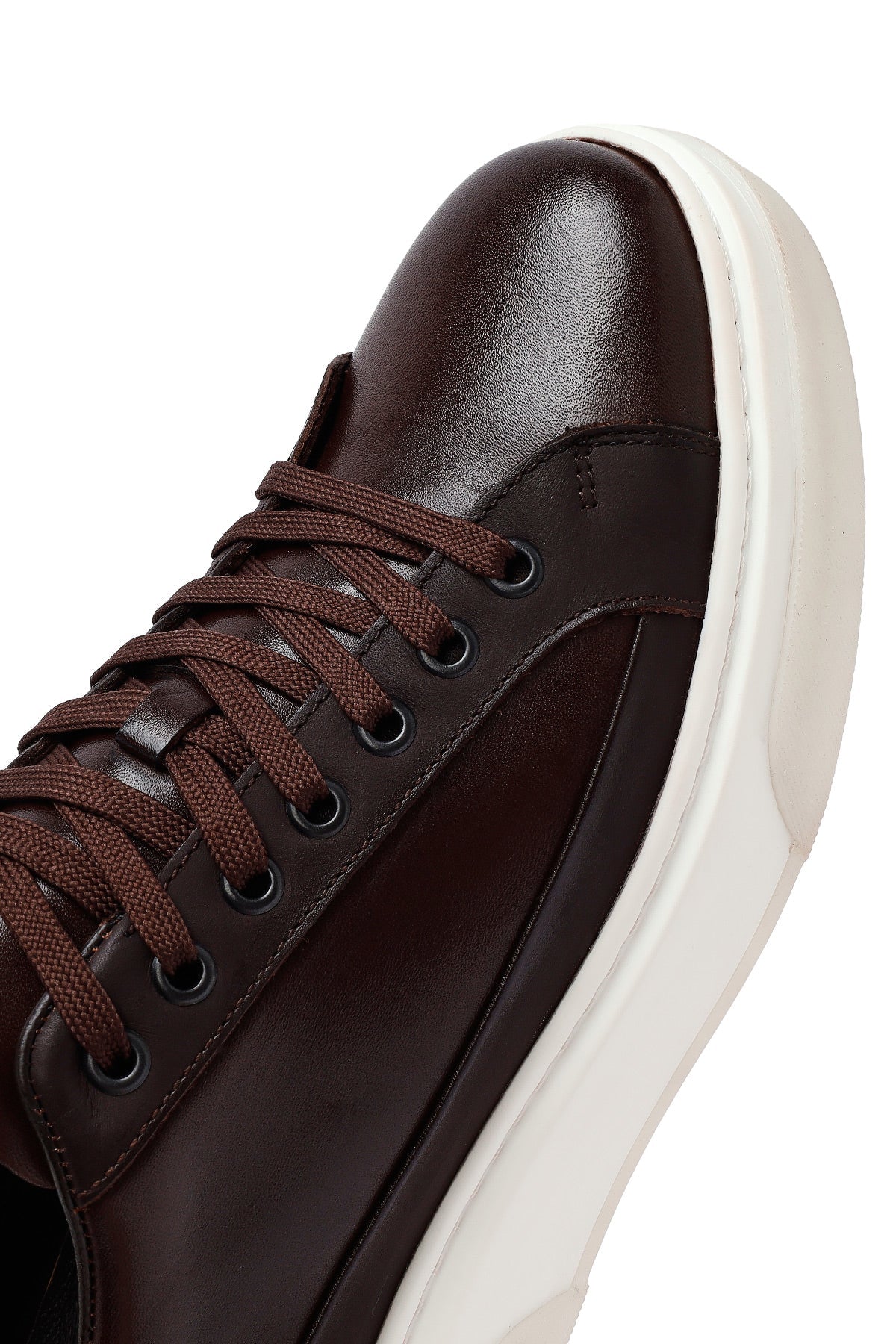 Erkek Kahverengi Bağcıklı Kalın Tabanlı Deri Sneaker