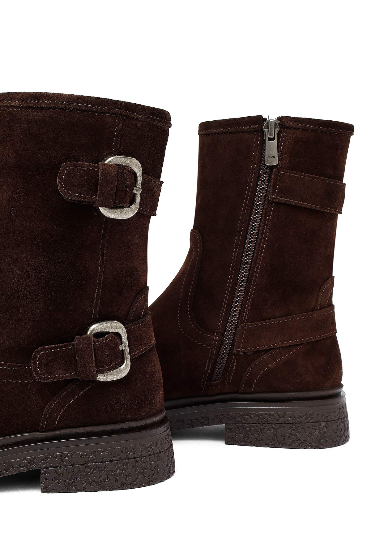 Kadın Kahverengi Fermuarlı Süet Deri Bot