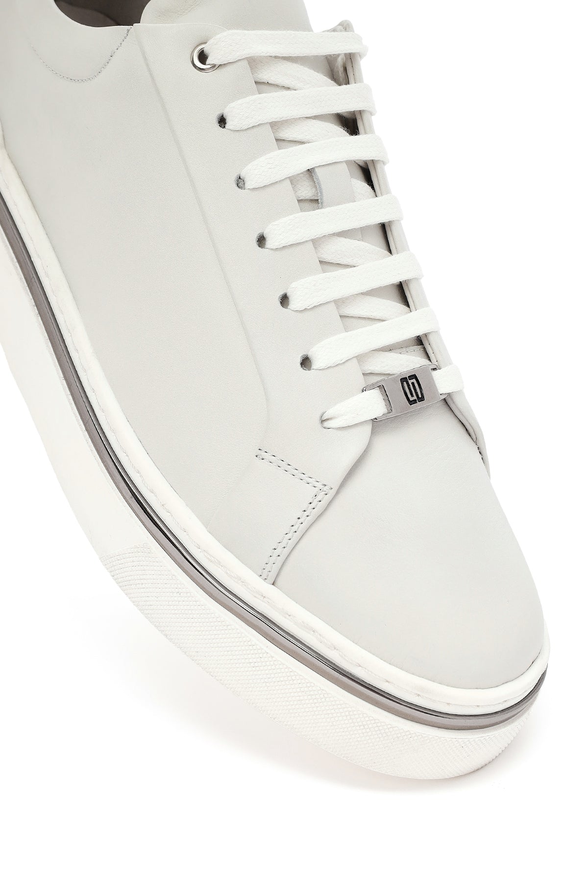 Erkek Beyaz Bağcıklı Deri Sneaker
