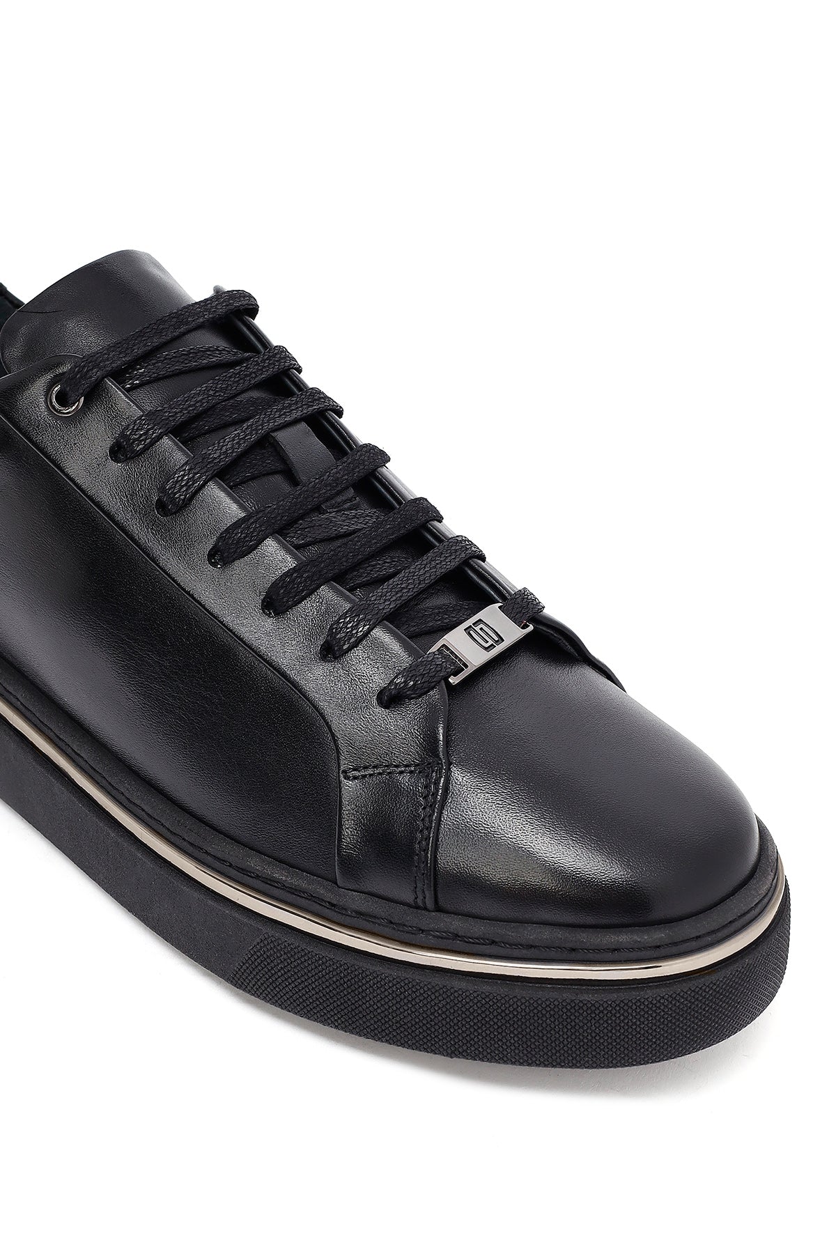 Erkek Siyah Bağcıklı Deri Sneaker