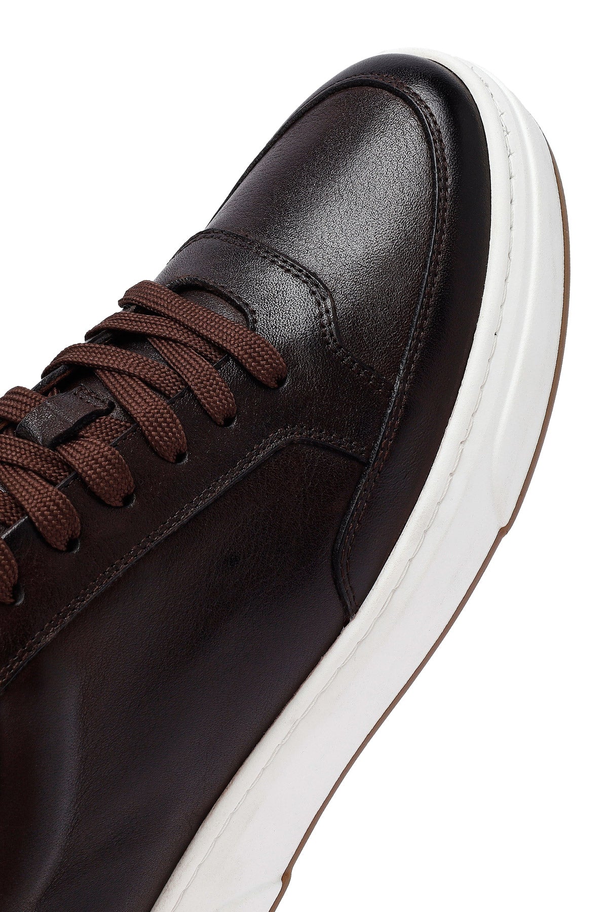 Erkek Kahverengi Bağcıklı Kalın Tabanlı Deri Sneaker