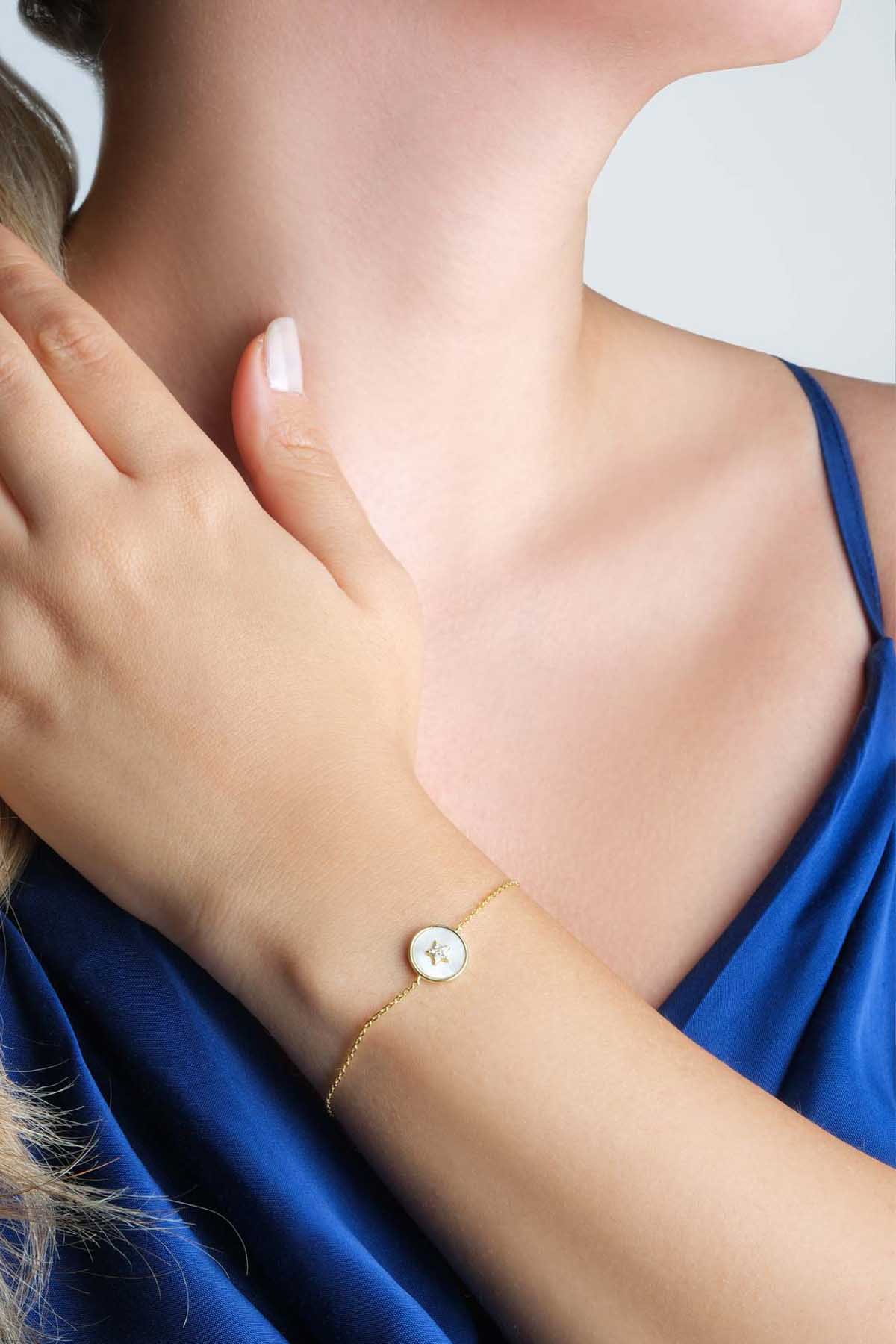 Şans Yıldızı 18 Ayar Sarı Altın Kaplama 19 Cm Gümüş Bileklik 5168994644