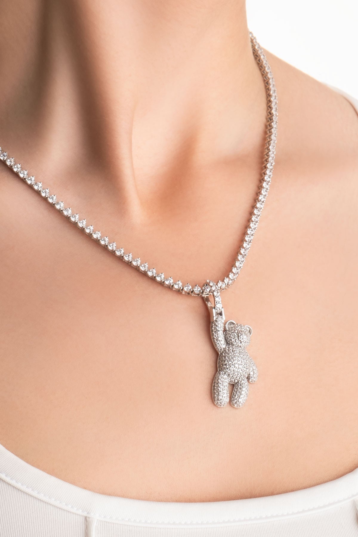 Tiny Bear 18 Ayar Beyaz Altın Kaplama Gümüş Charm 5177110199