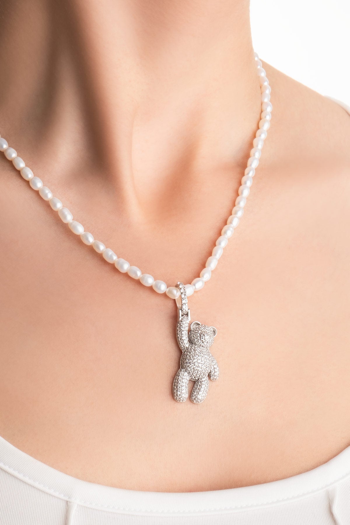 Tiny Bear 18 Ayar Beyaz Altın Kaplama Gümüş Charm 5177110199