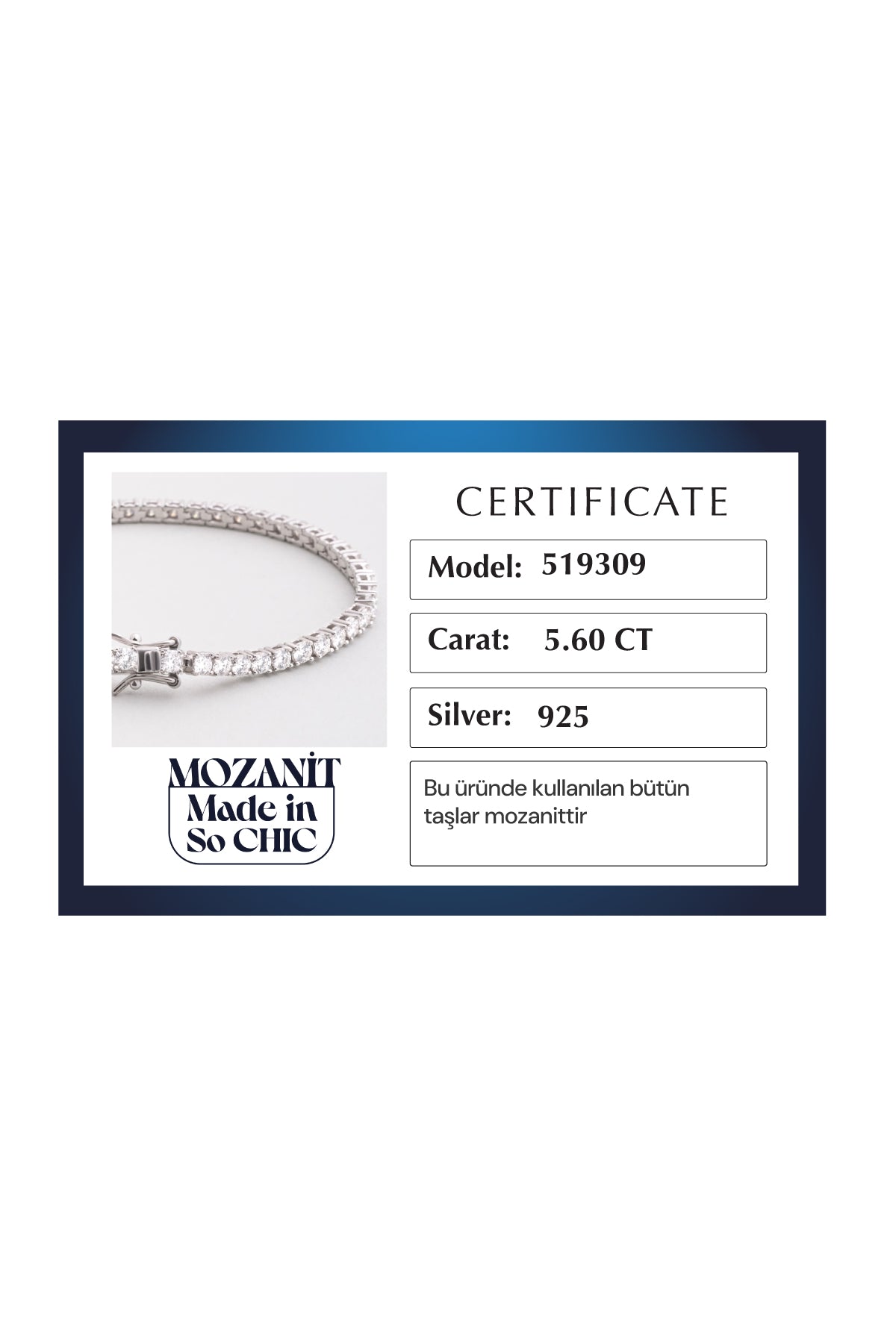 Mozanit Zarafeti 18 Ayar Beyaz Altın Kaplama 19 Cm Gümüş Bileklik 5193099919