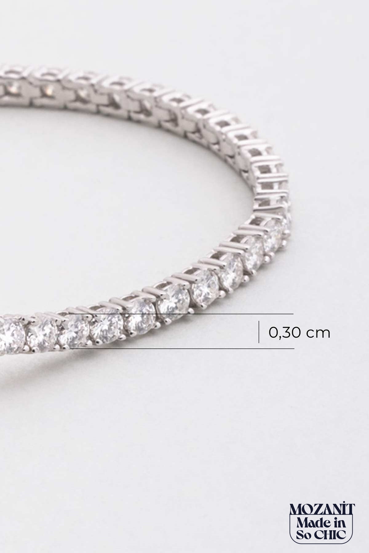Mozanit Zarafeti 18 Ayar Beyaz Altın Kaplama 19 Cm Gümüş Bileklik 5193099919