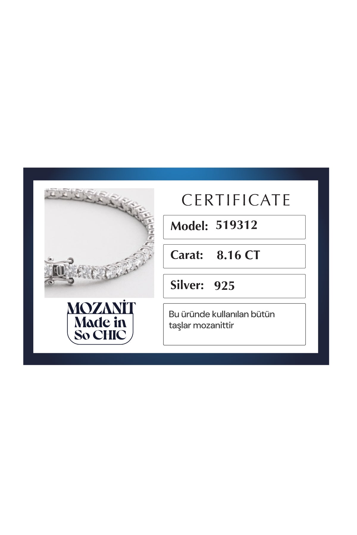 Mozanit Yolu 18 Ayar Beyaz Altın Kaplama 18 Cm Gümüş Su Yolu Bileklik 5193129918