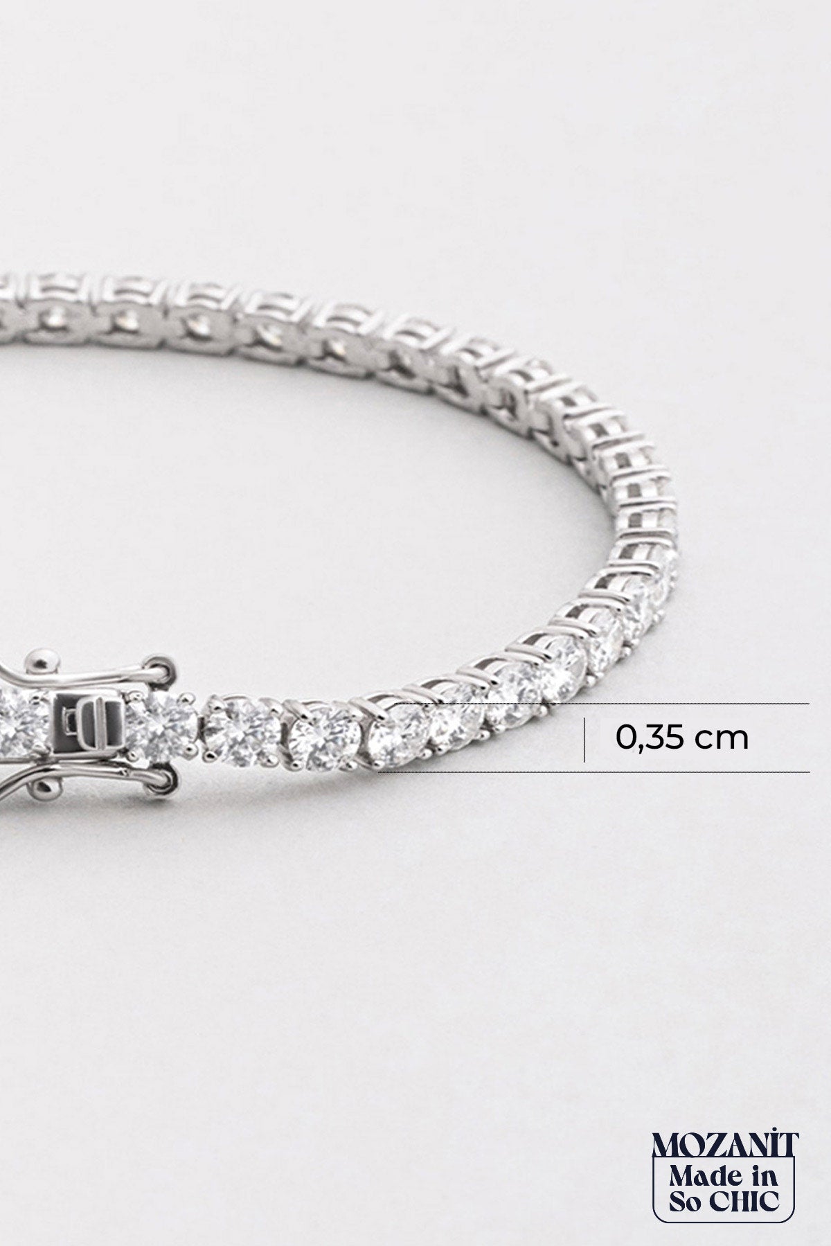 Mozanit Yolu 18 Ayar Beyaz Altın Kaplama 18 Cm Gümüş Su Yolu Bileklik 5193129918