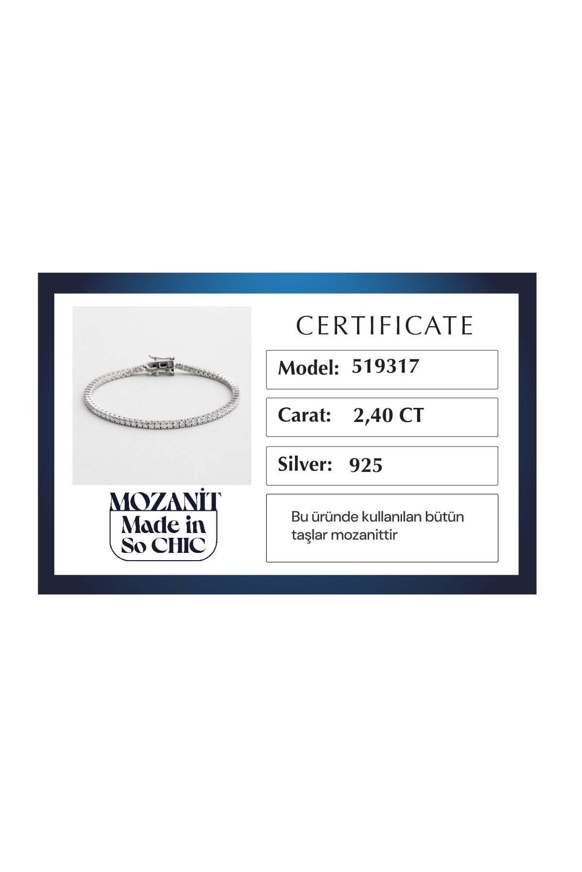 Mozanit Rüyası 18 Ayar Beyaz Altın Kaplama 17 Cm Gümüş Su Yolu Bileklik 5193179917