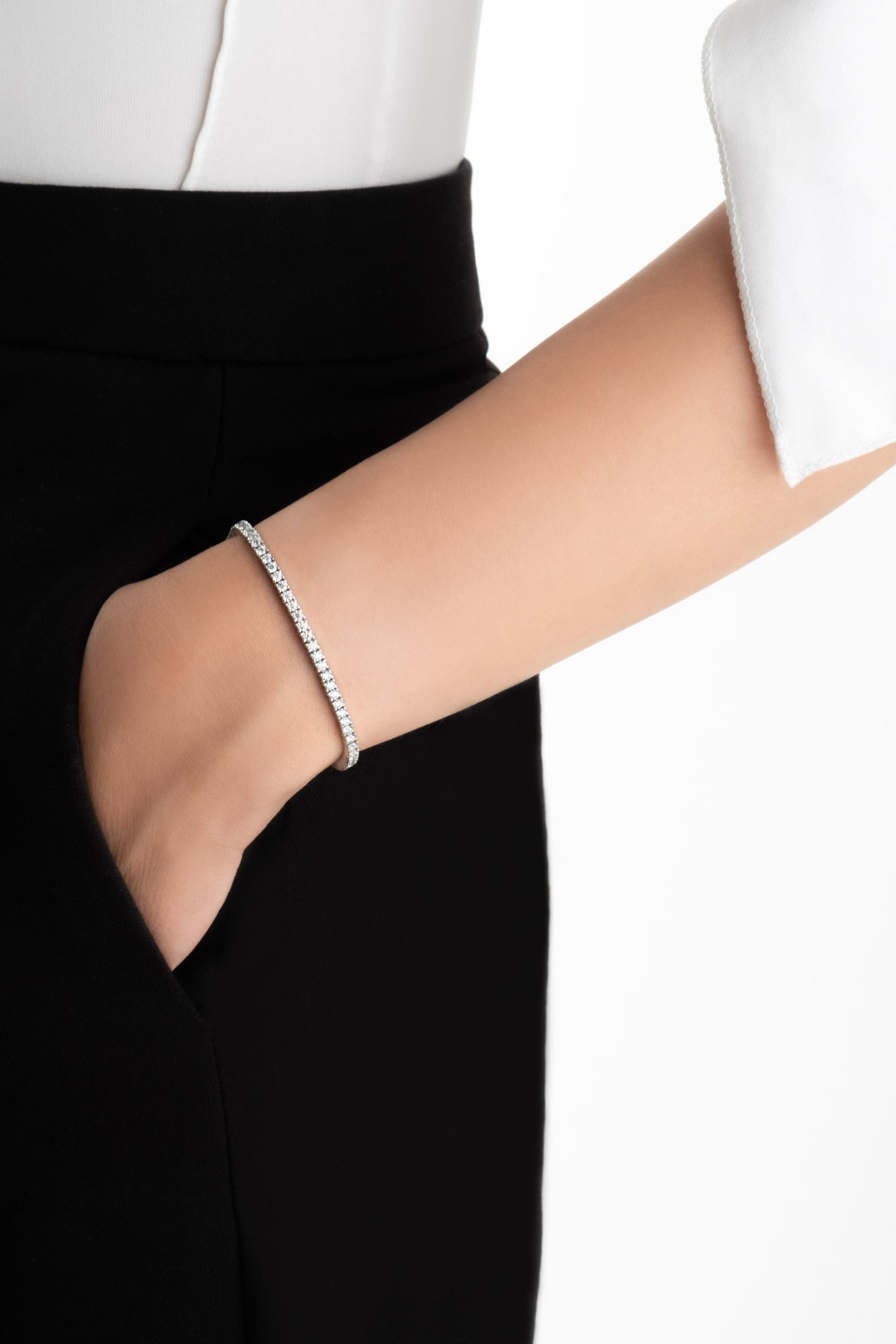 Mozanit Rüyası 18 Ayar Beyaz Altın Kaplama 17 Cm Gümüş Su Yolu Bileklik 5193179917
