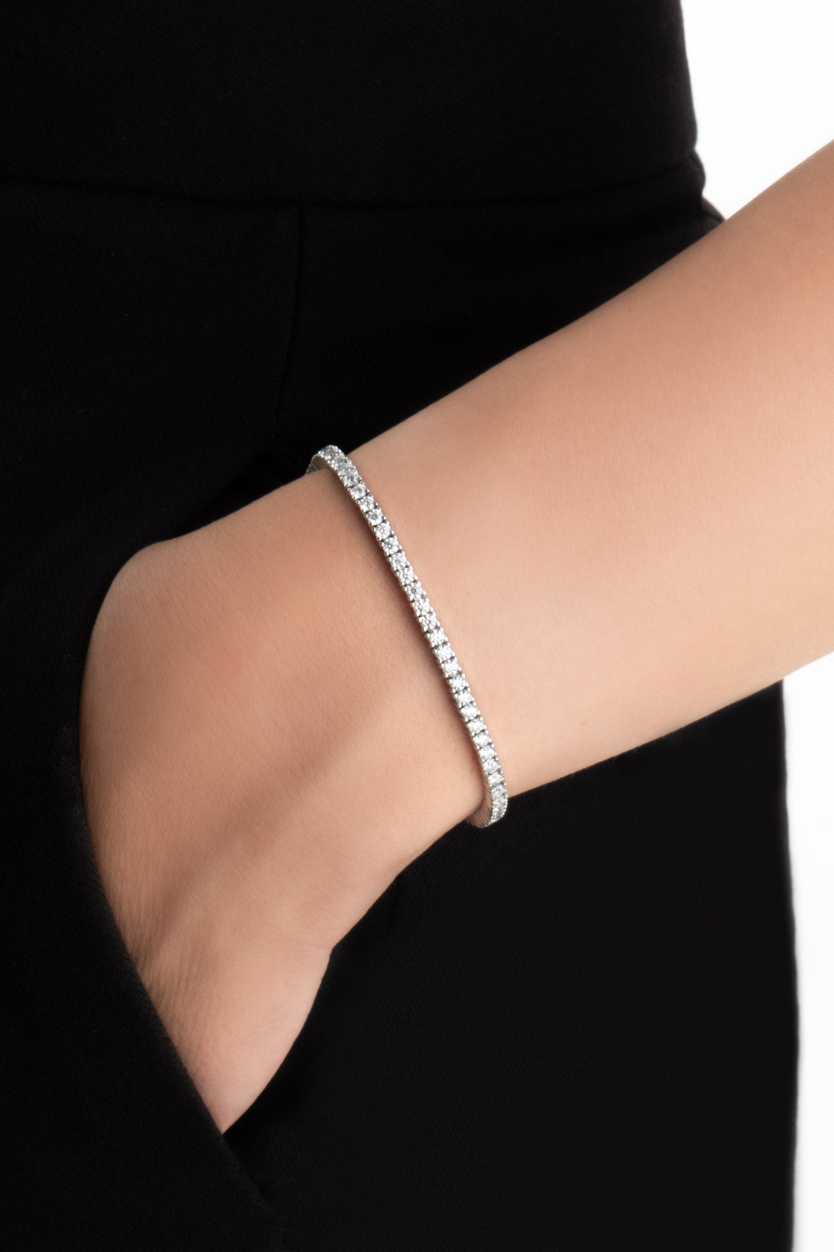 Mozanit Rüyası 18 Ayar Beyaz Altın Kaplama 17 Cm Gümüş Su Yolu Bileklik 5193179917