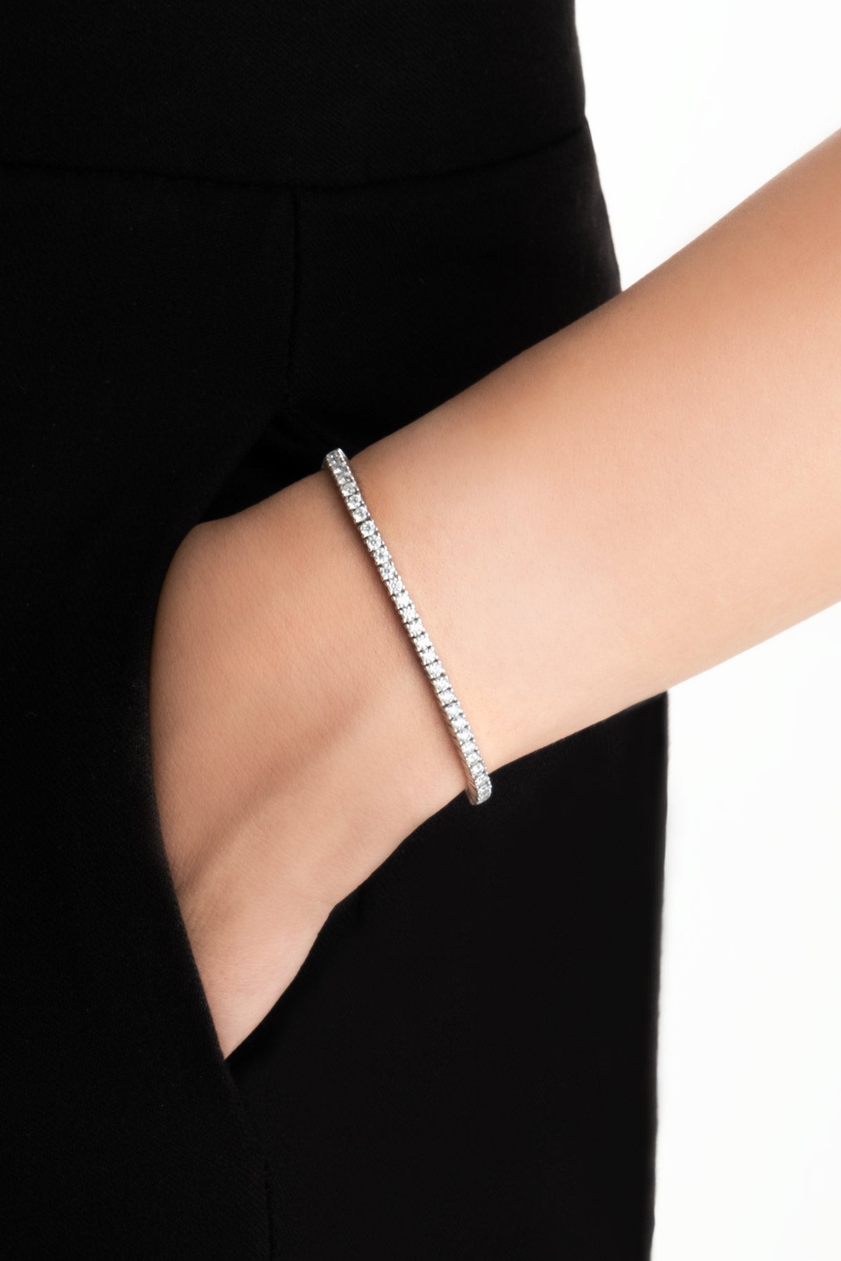 Mozanit Dokunuşu 18 Ayar Beyaz Altın Kaplama 18 Cm Gümüş Su Yolu Bileklik 5193189918